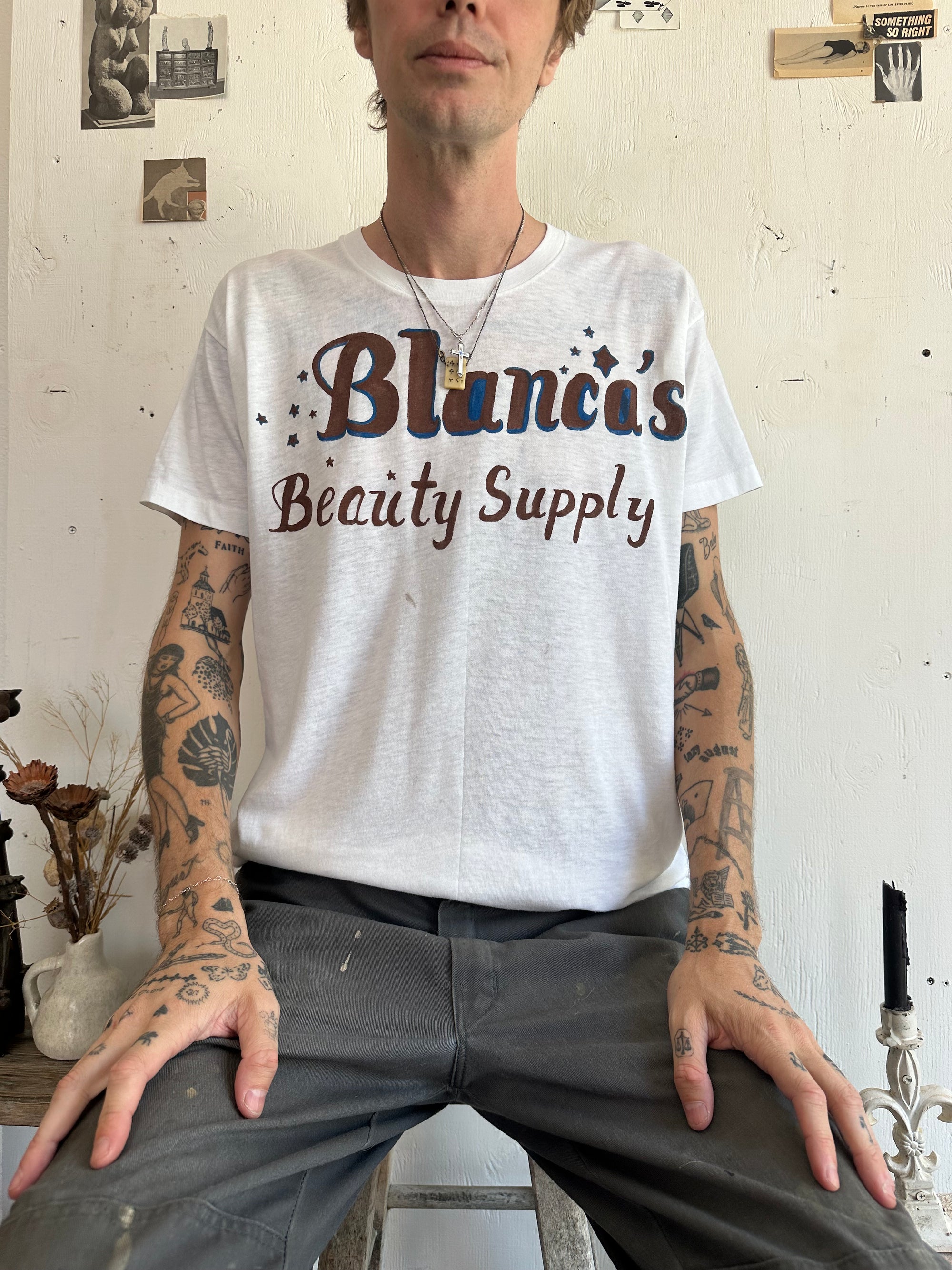 1970s Hand Drawn Blanca’s Beauty Supply Tee