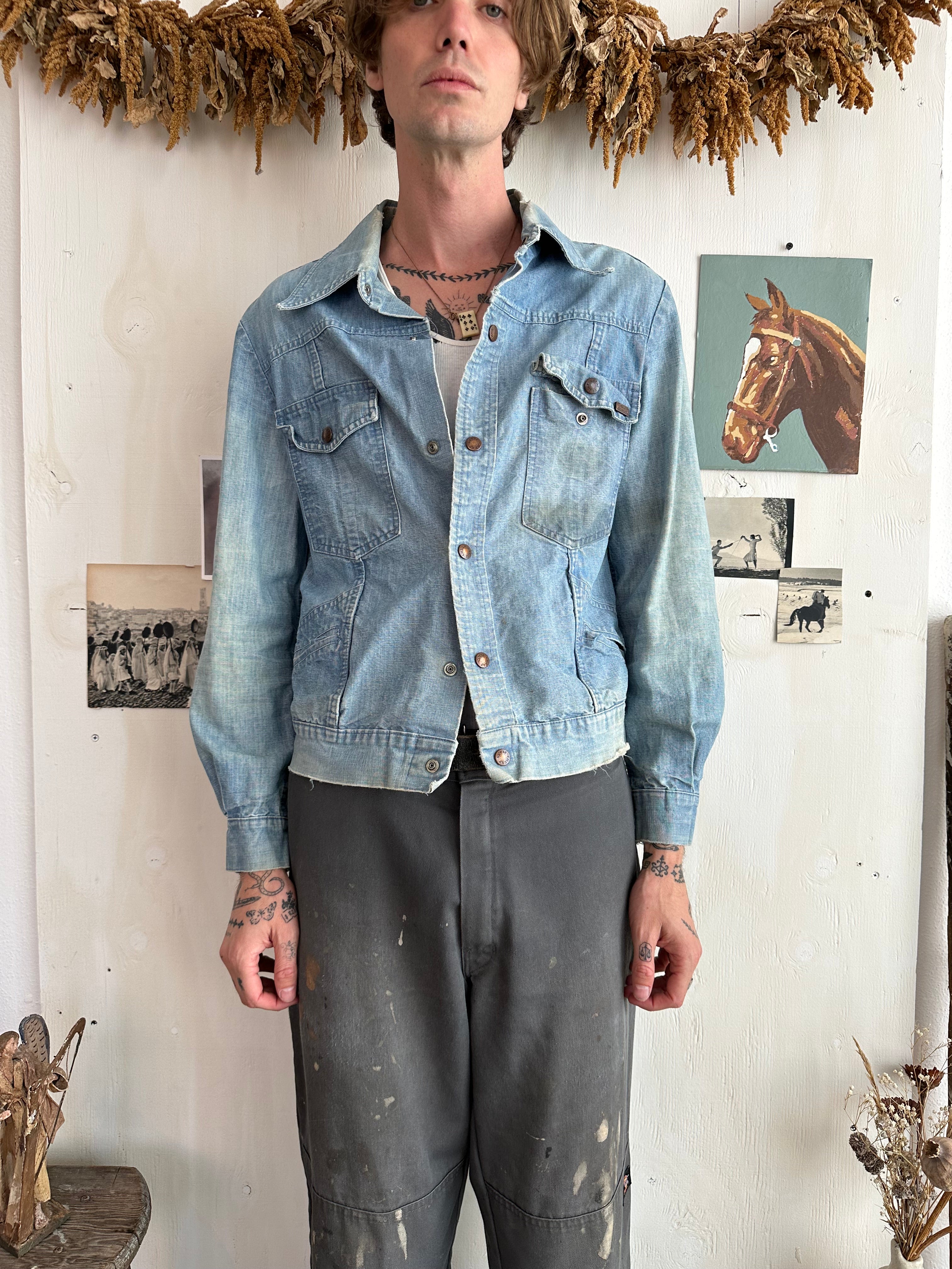 1970s Snap Button Thrashed Denim Jacket (M)