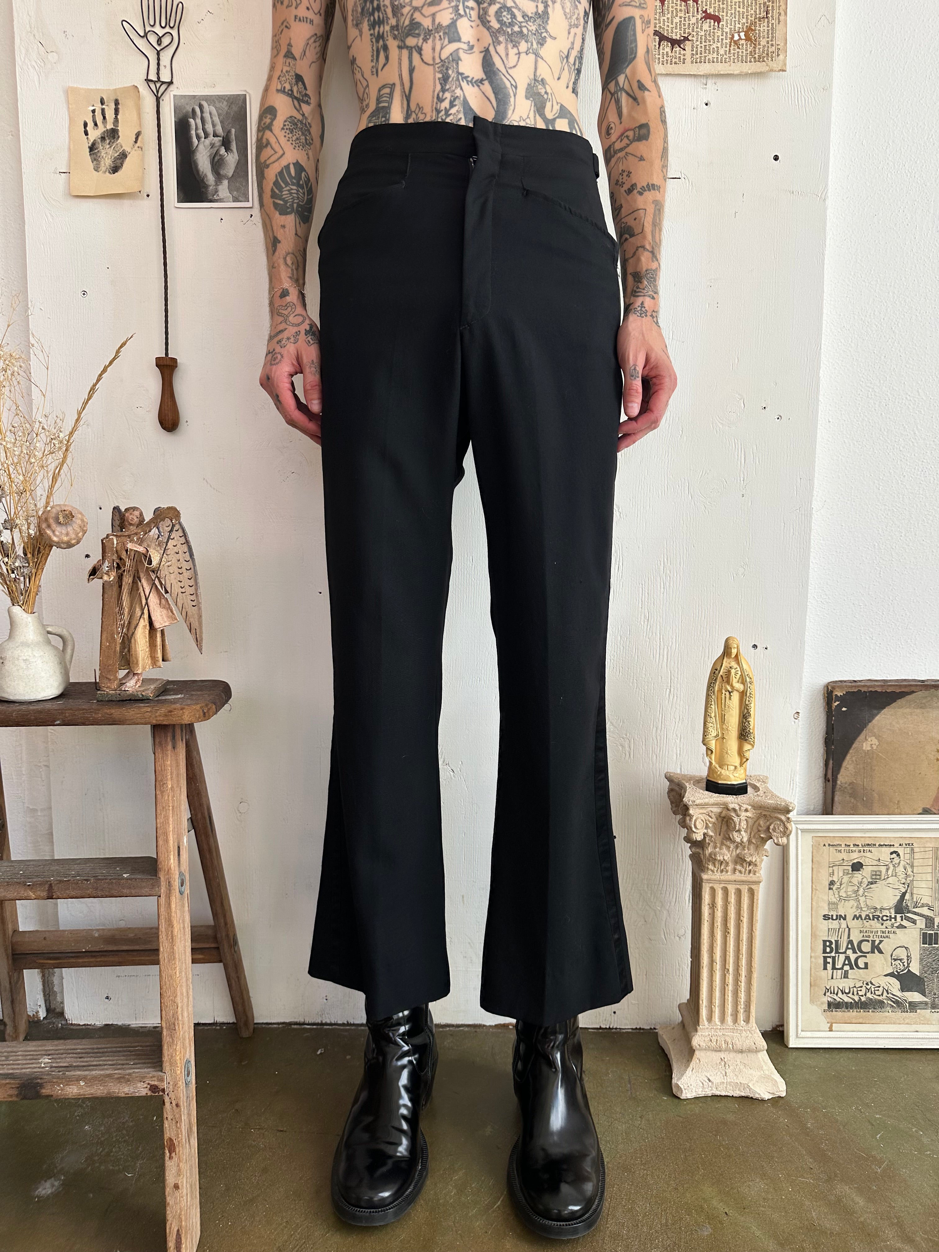 1970s Flared High Waisted Tuxedo Trousers (28/31)