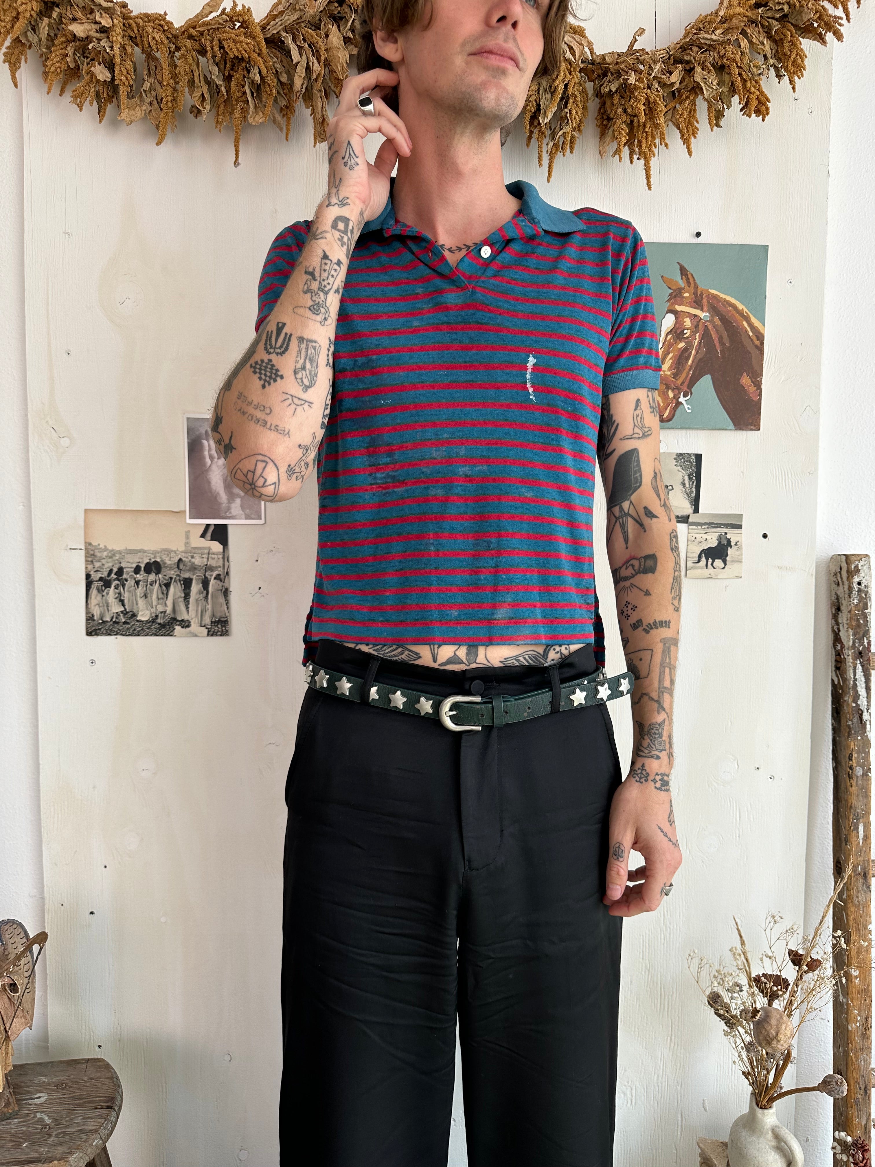 1980s Paper Thin Striped Boxy Polo (Boxy S/M)