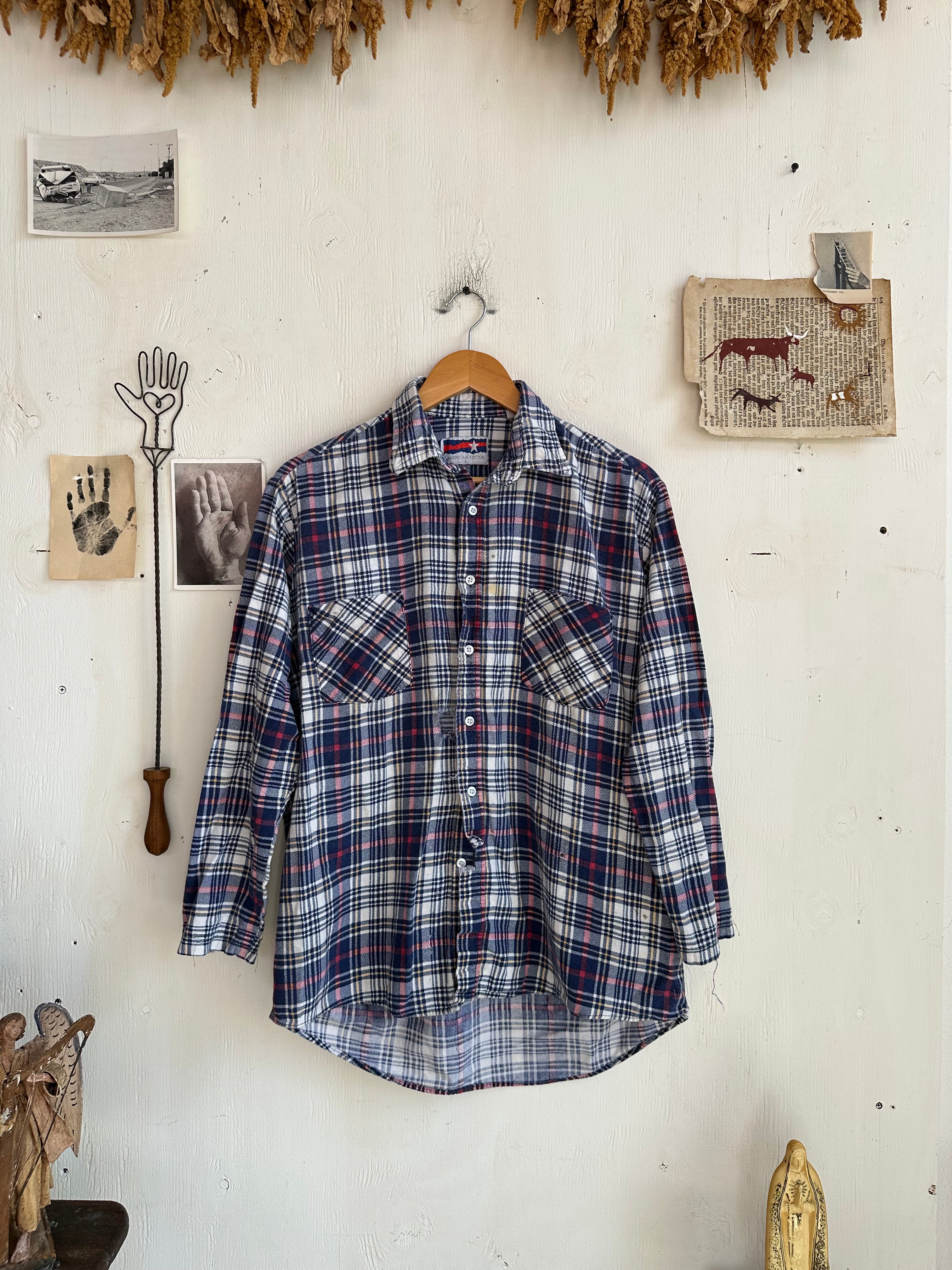1990s Thrashed 3/4 Sleeve Cotton Flannel (Boxy M/L)