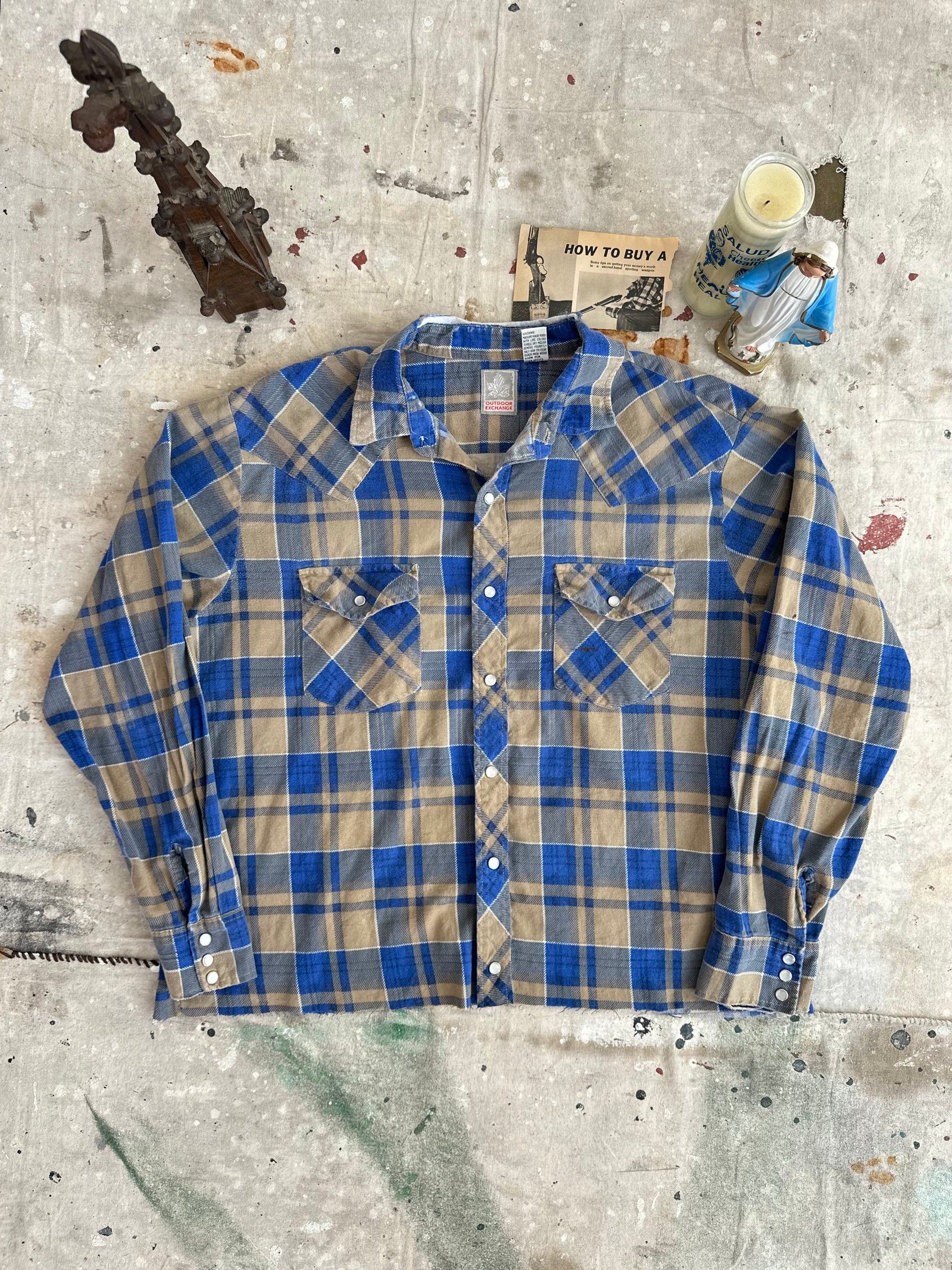 1980s Well Worn Snap Button Cotton Flannel