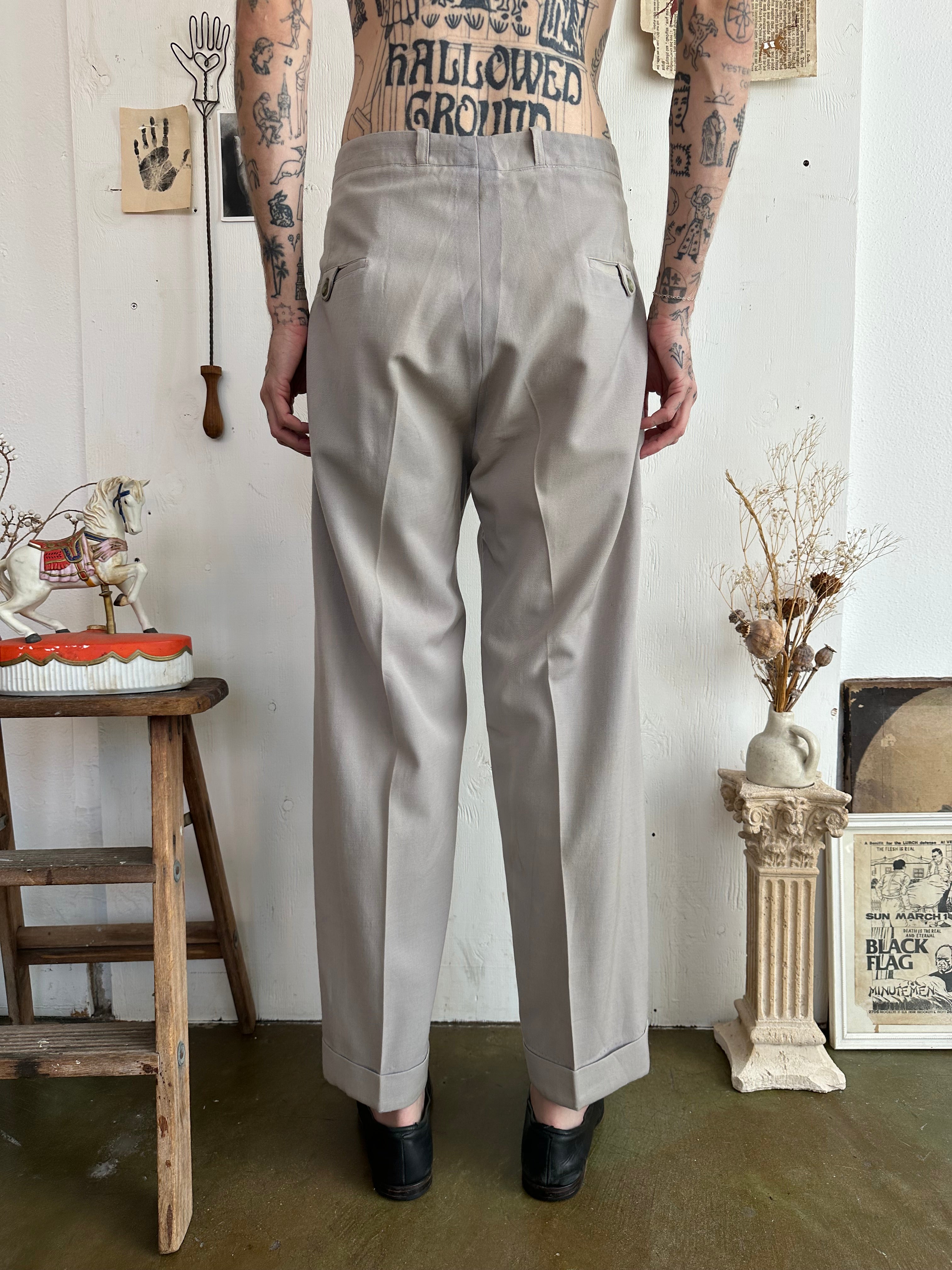 1940s Stone Gaberdine Pleated Trousers (36/29)