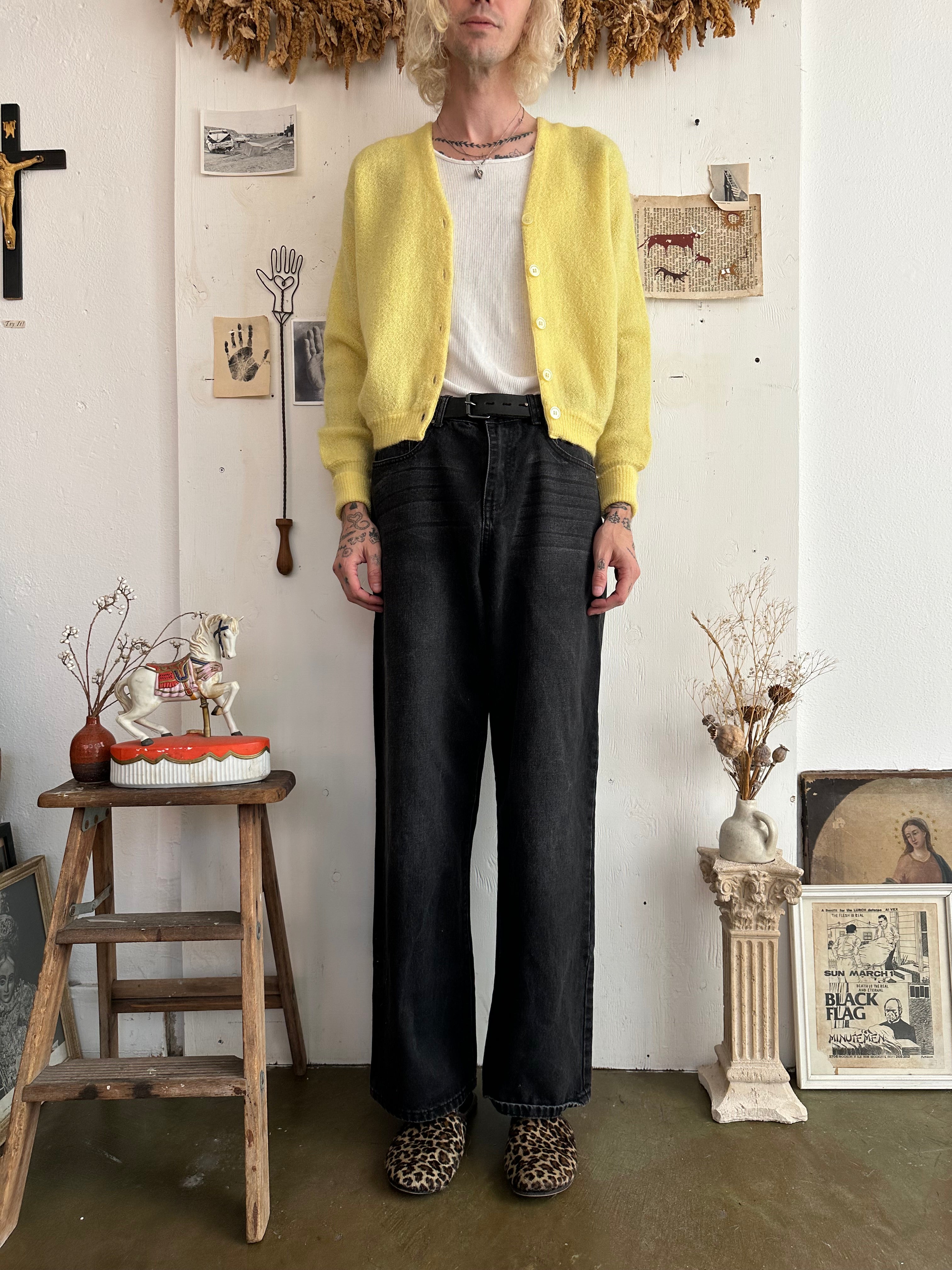 1960s Mohair Blend Yellow Cardigan (Boxy S/M)