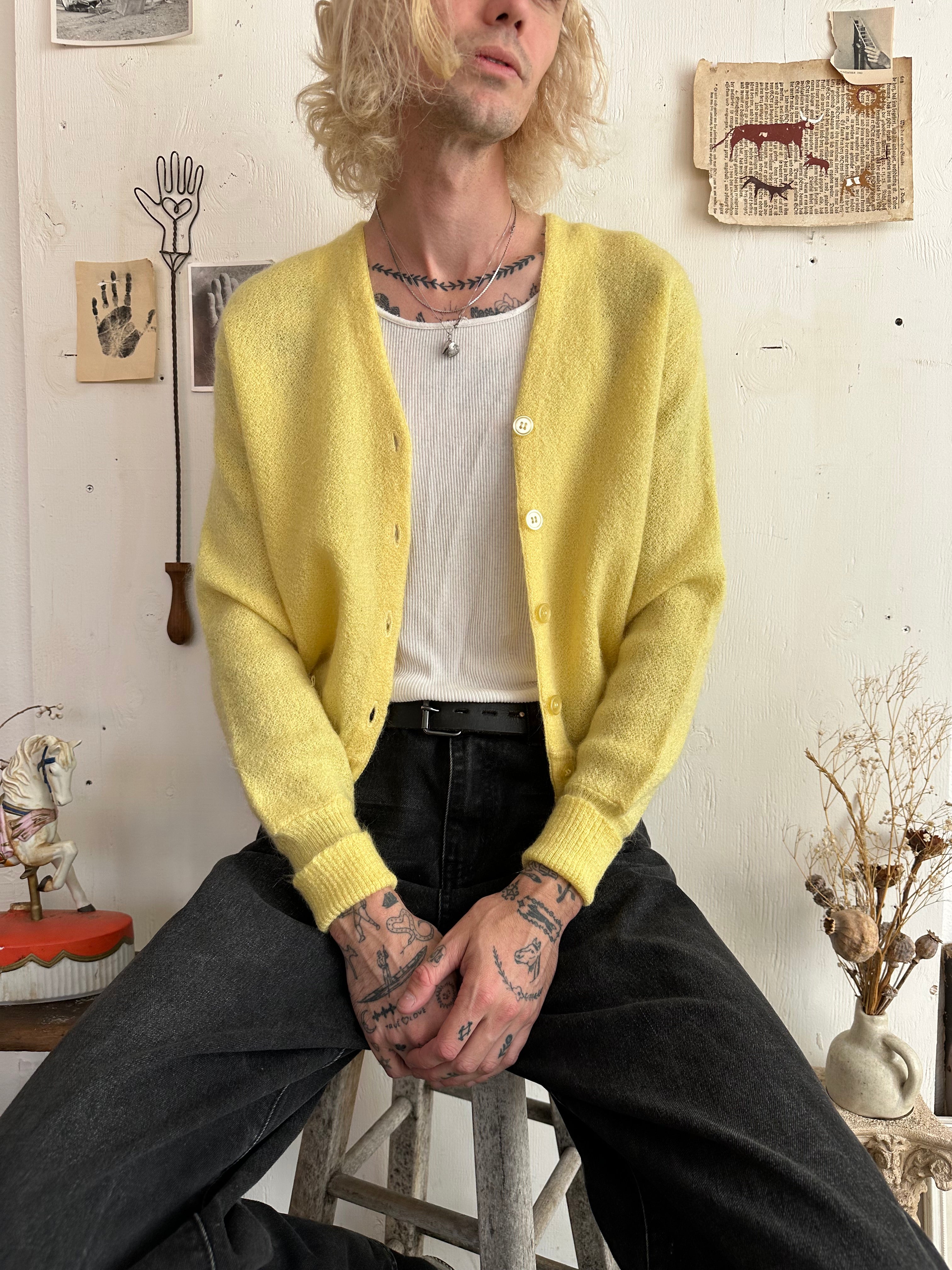 1960s Mohair Blend Yellow Cardigan (Boxy S/M)