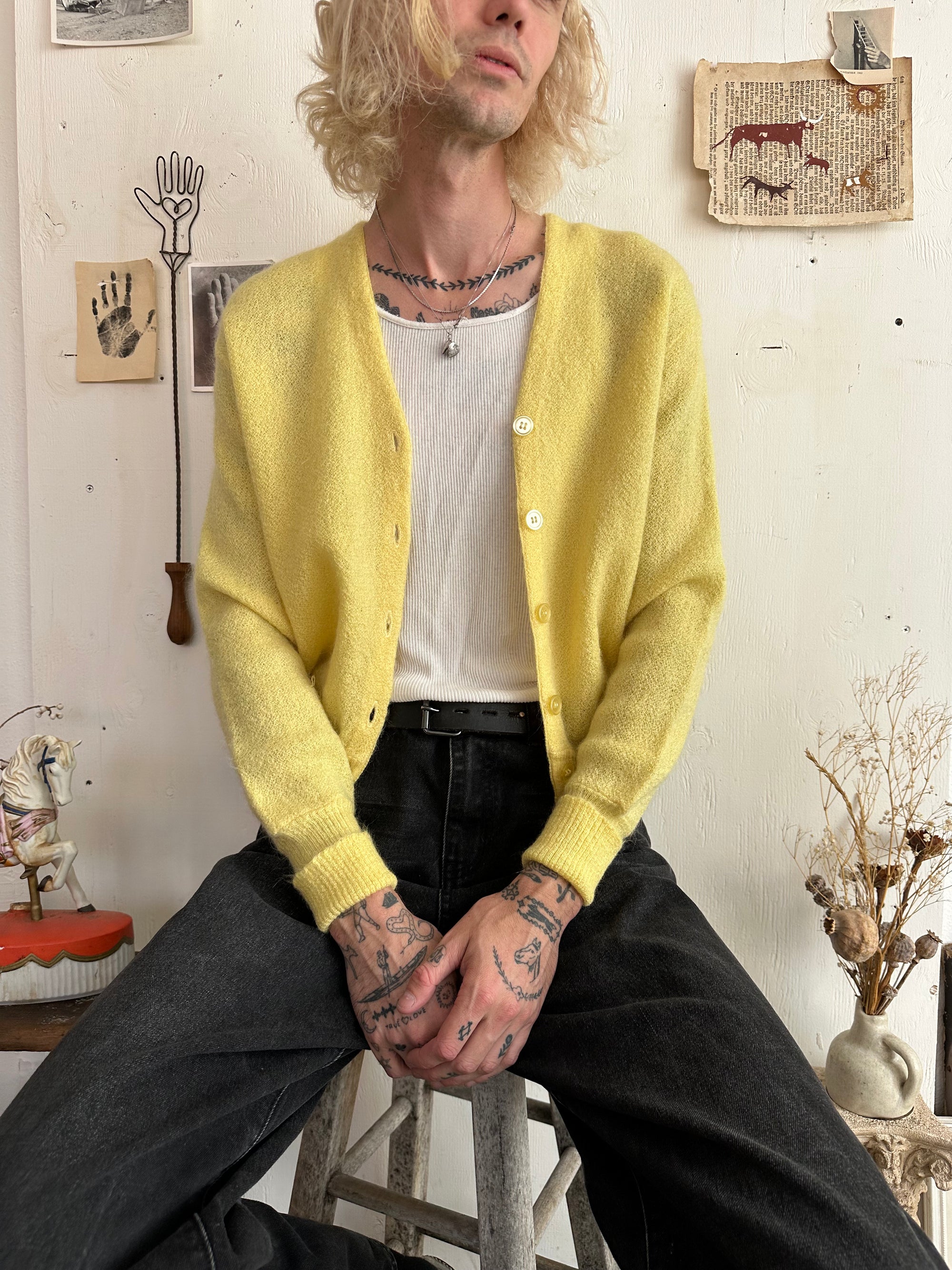 1960s Mohair Blend Yellow Cardigan