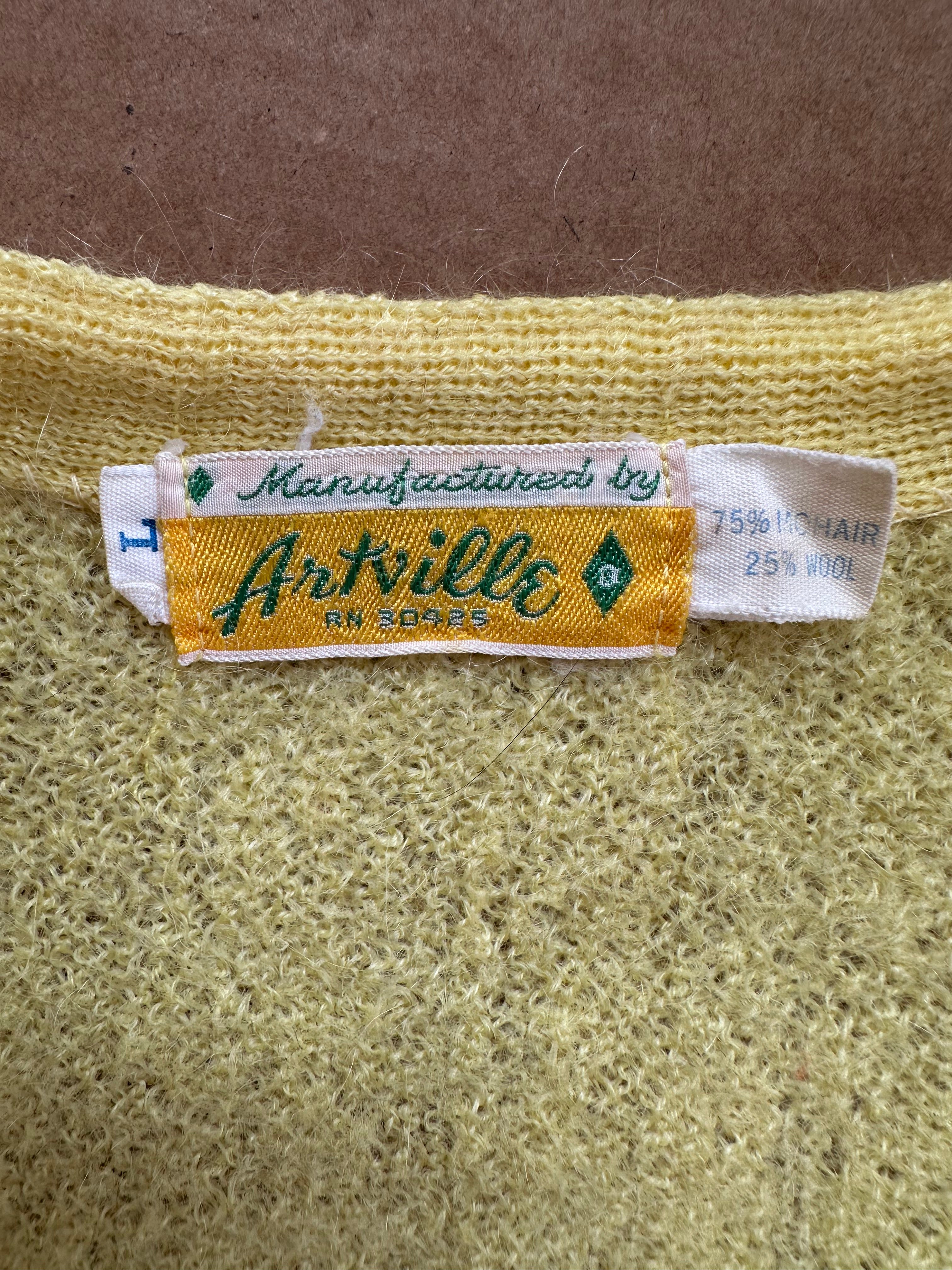 1960s Mohair Blend Yellow Cardigan (Boxy S/M)