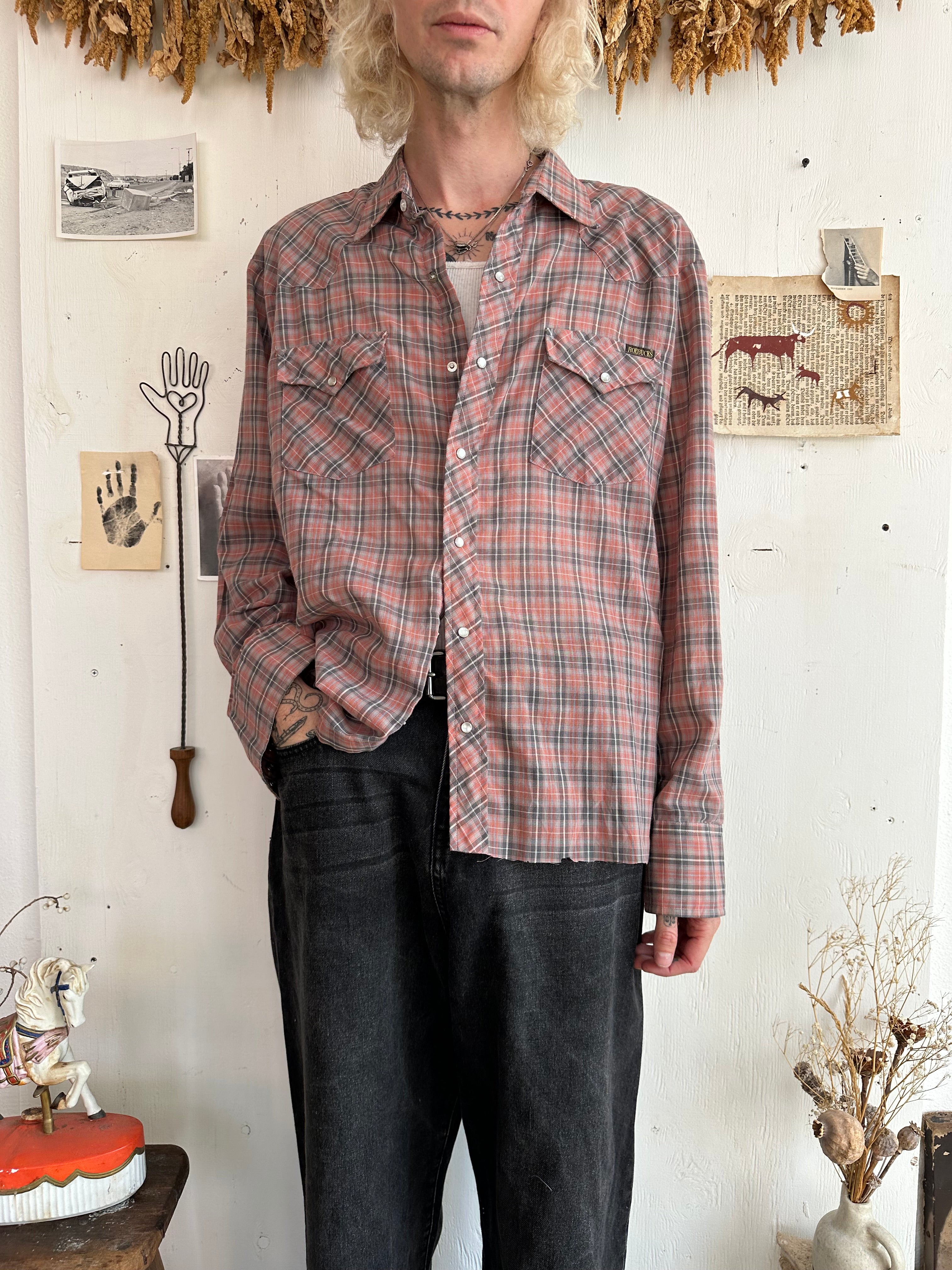 1970s Paper Thin Well Worn Plaid Western Shirt (Boxy XL)