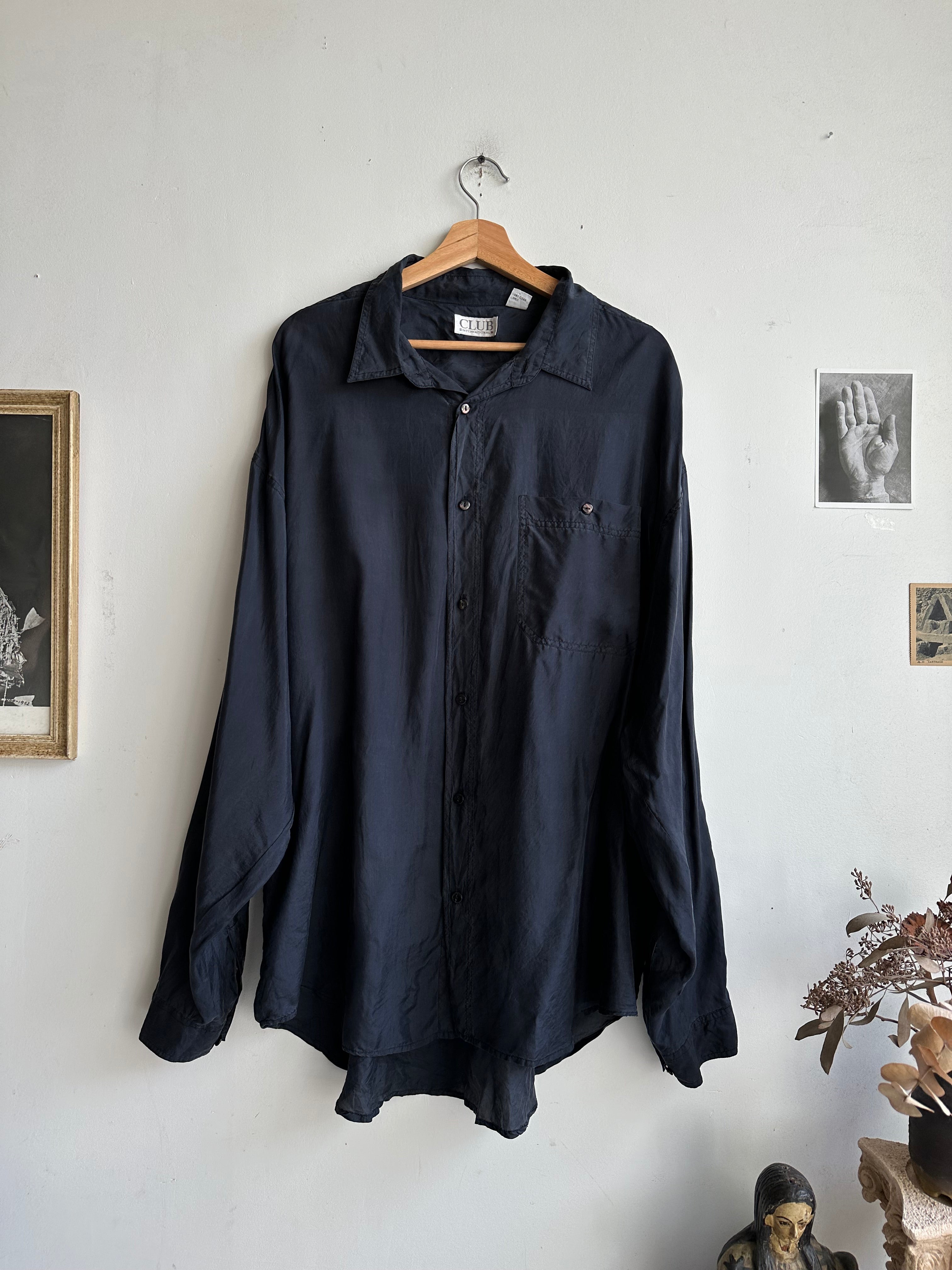 1980s Silk Black Button-Up (XL)