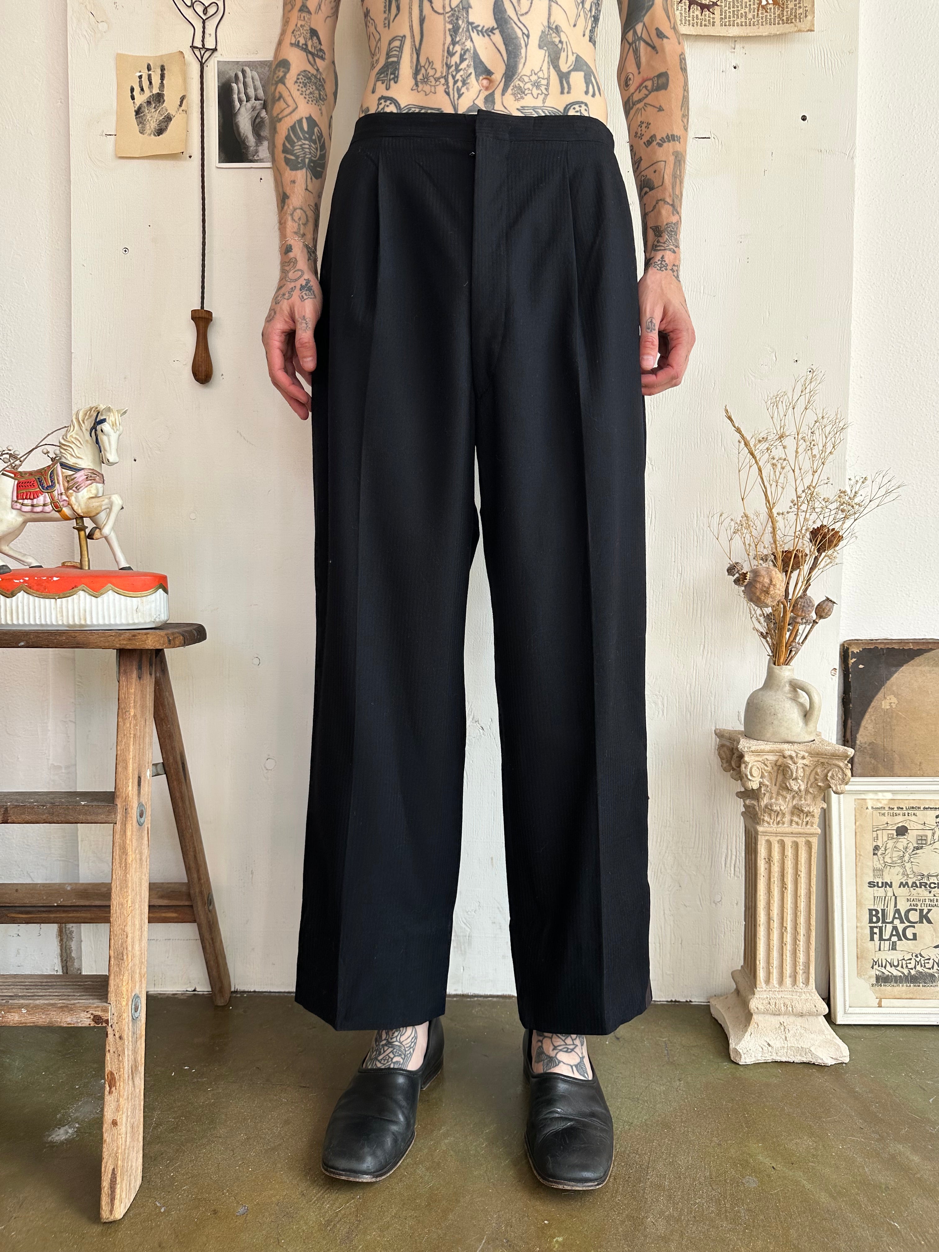 1960s Baggy Faint Pinstripe Tuxedo Trousers (32/28)