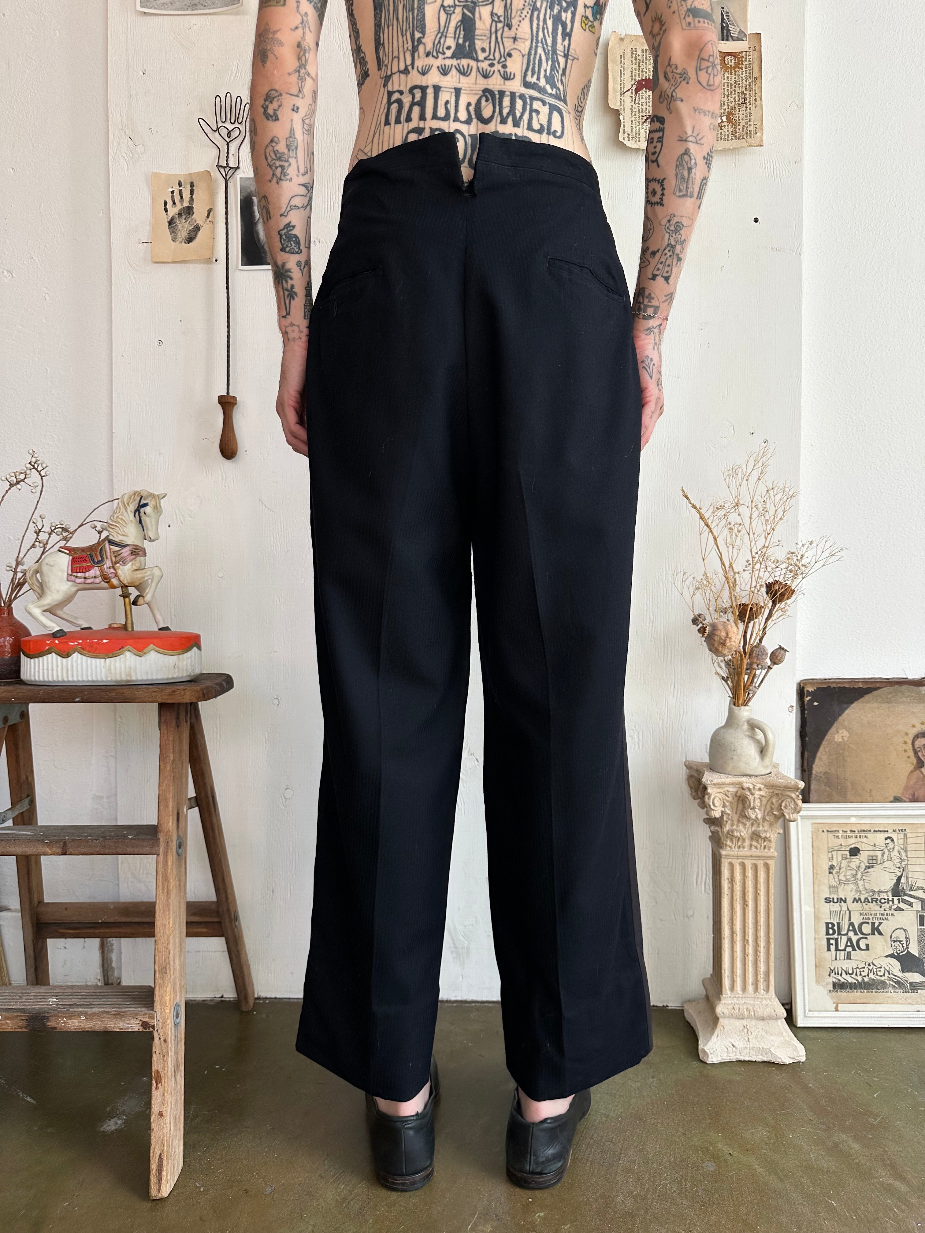 1960s Baggy Faint Pinstripe Tuxedo Trousers (32/28)