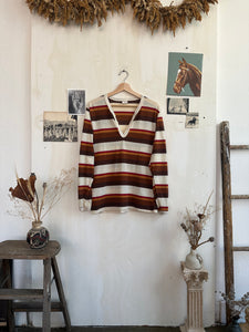 1970s Striped Long Sleeve Henley (L)