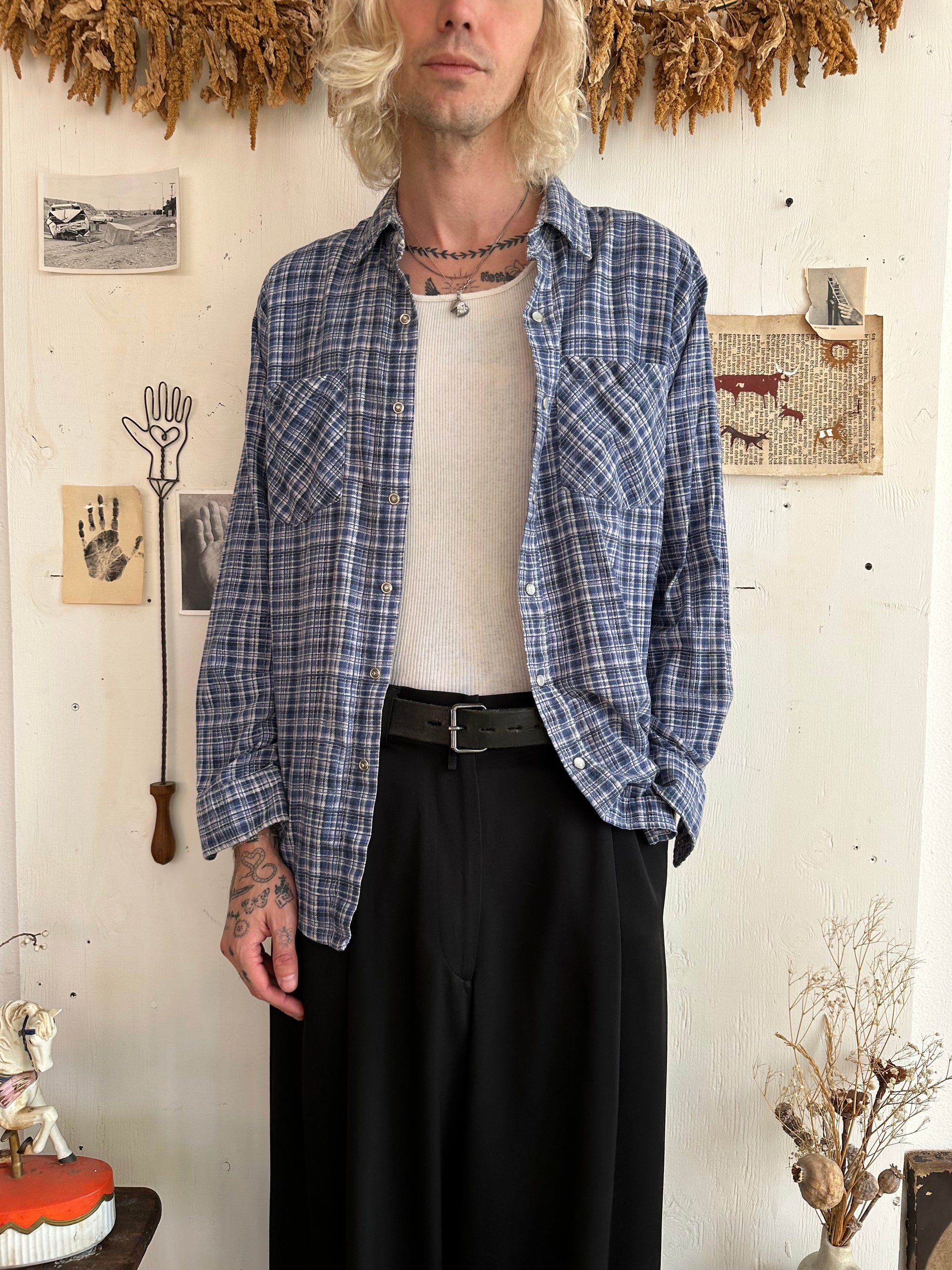 1980s Snap Button Cotton Flannel (M)
