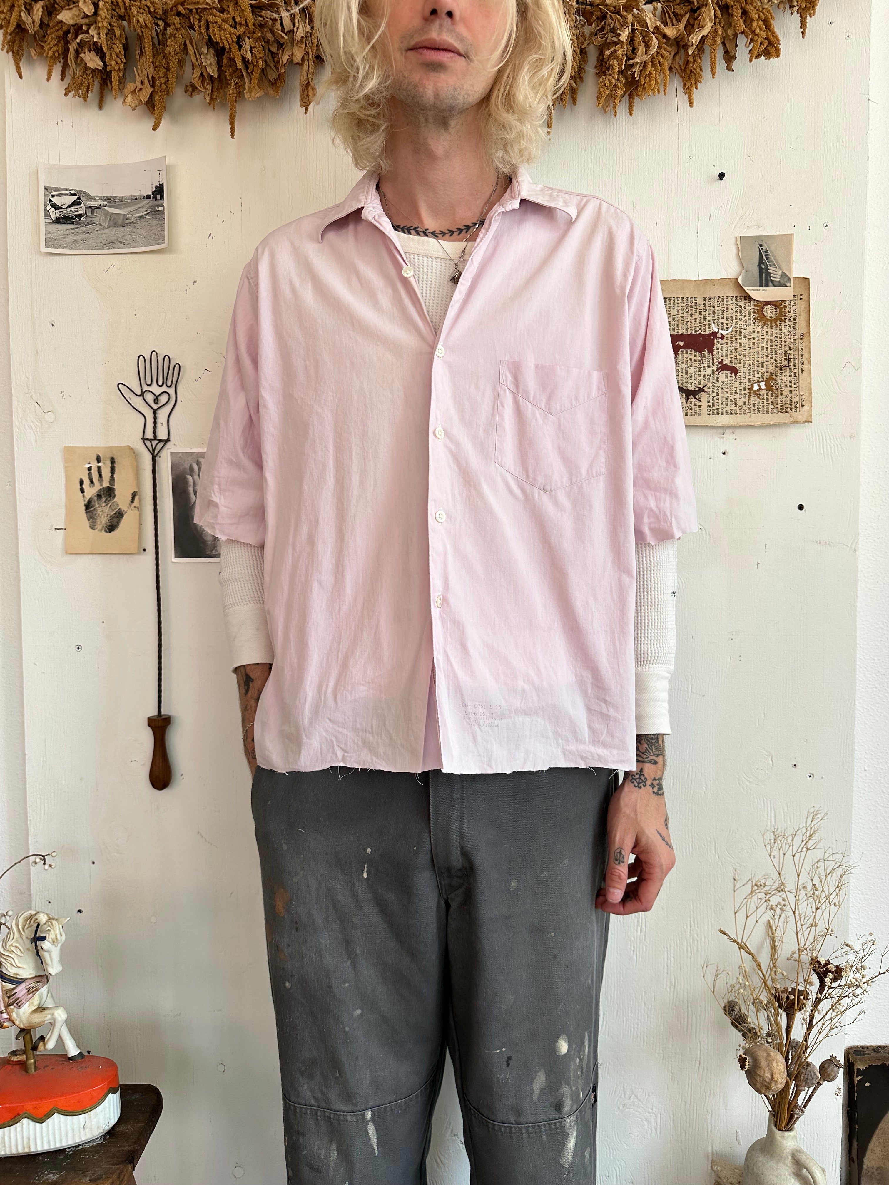 1970s Well Worn Cotton Poplin Chopped Dress Shirt (Boxy L/XL)