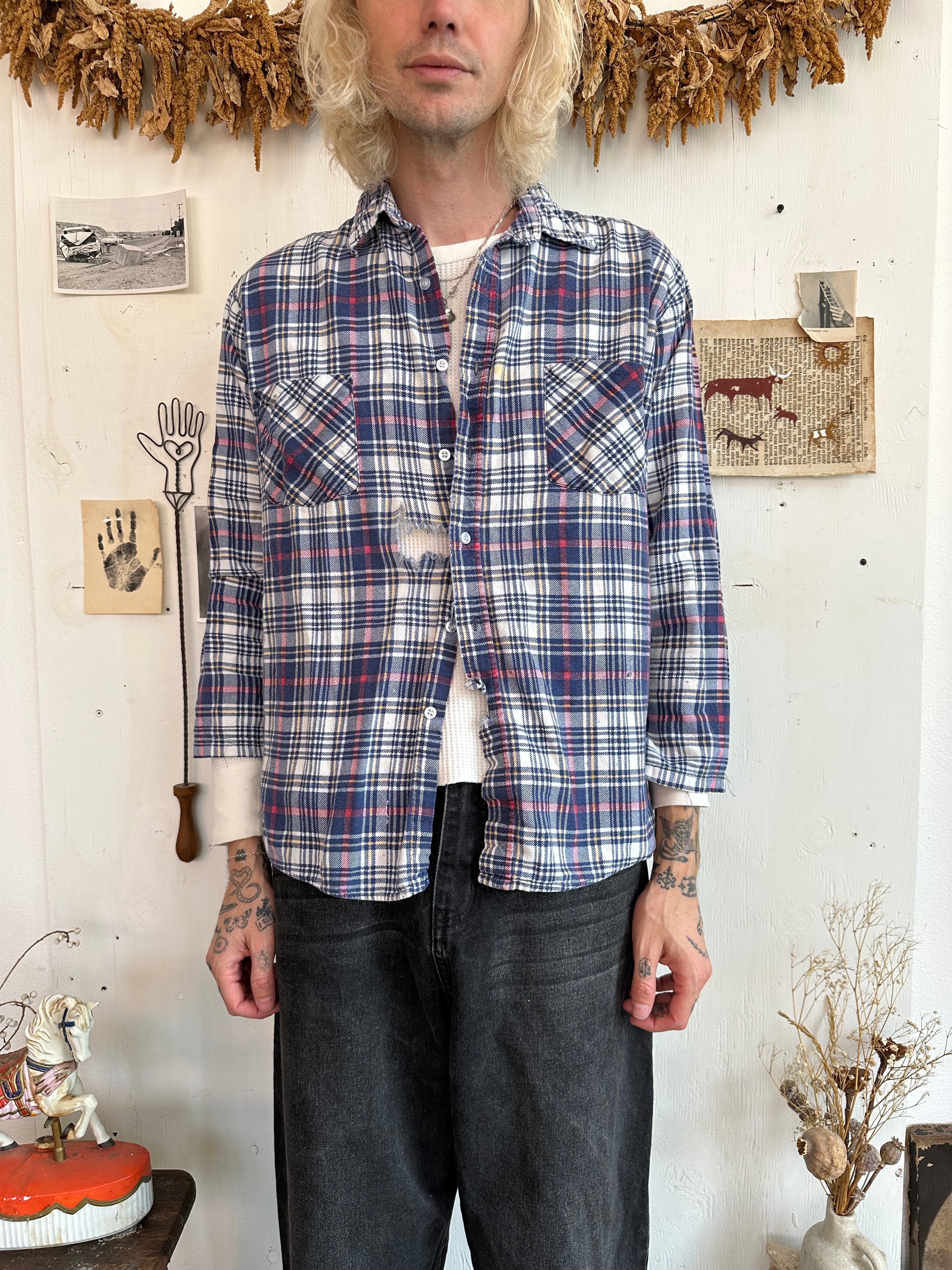 1990s Thrashed 3/4 Sleeve Cotton Flannel (Boxy M/L)