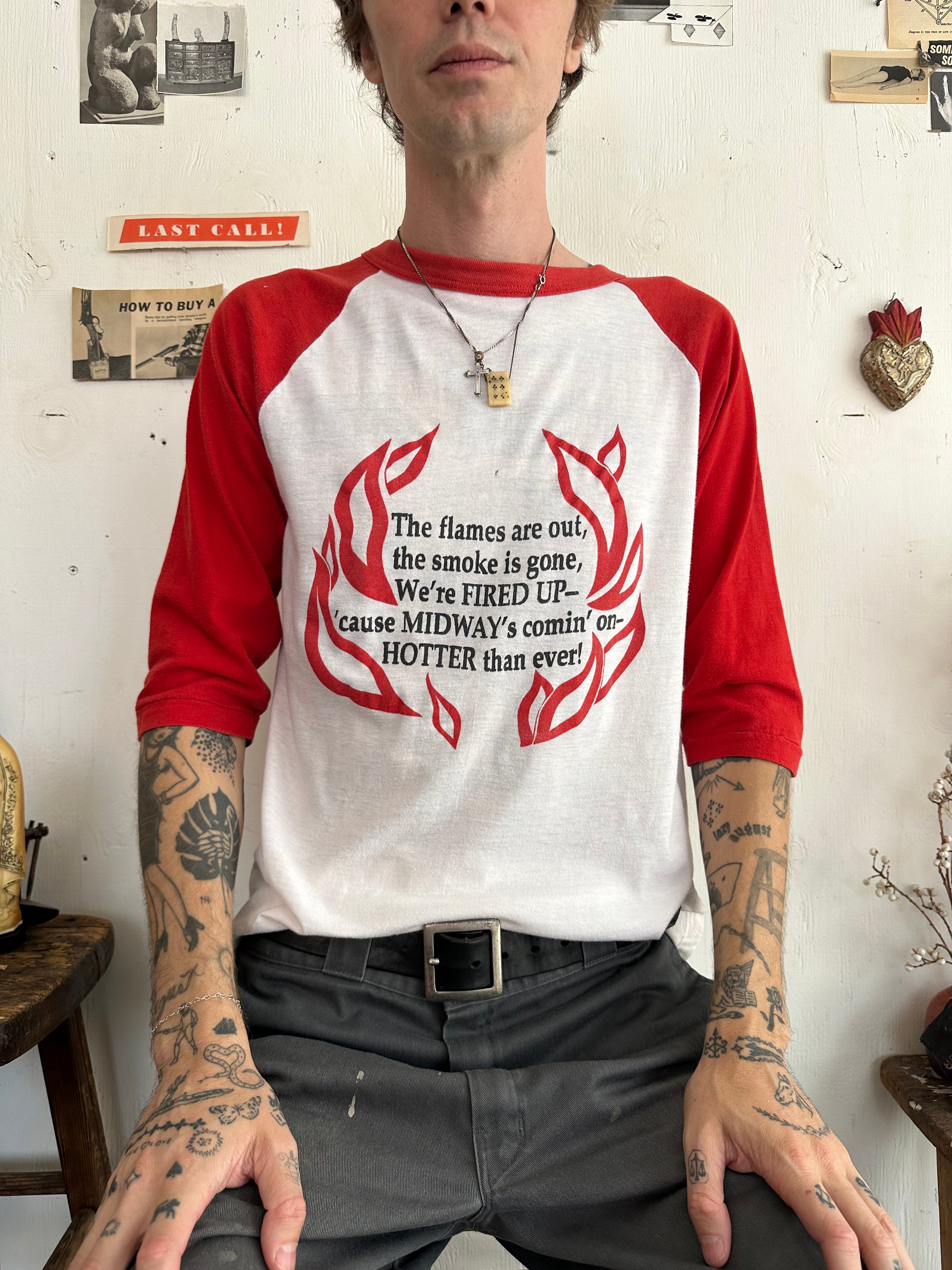 1970s Flames Are Out Baseball Tee (M)