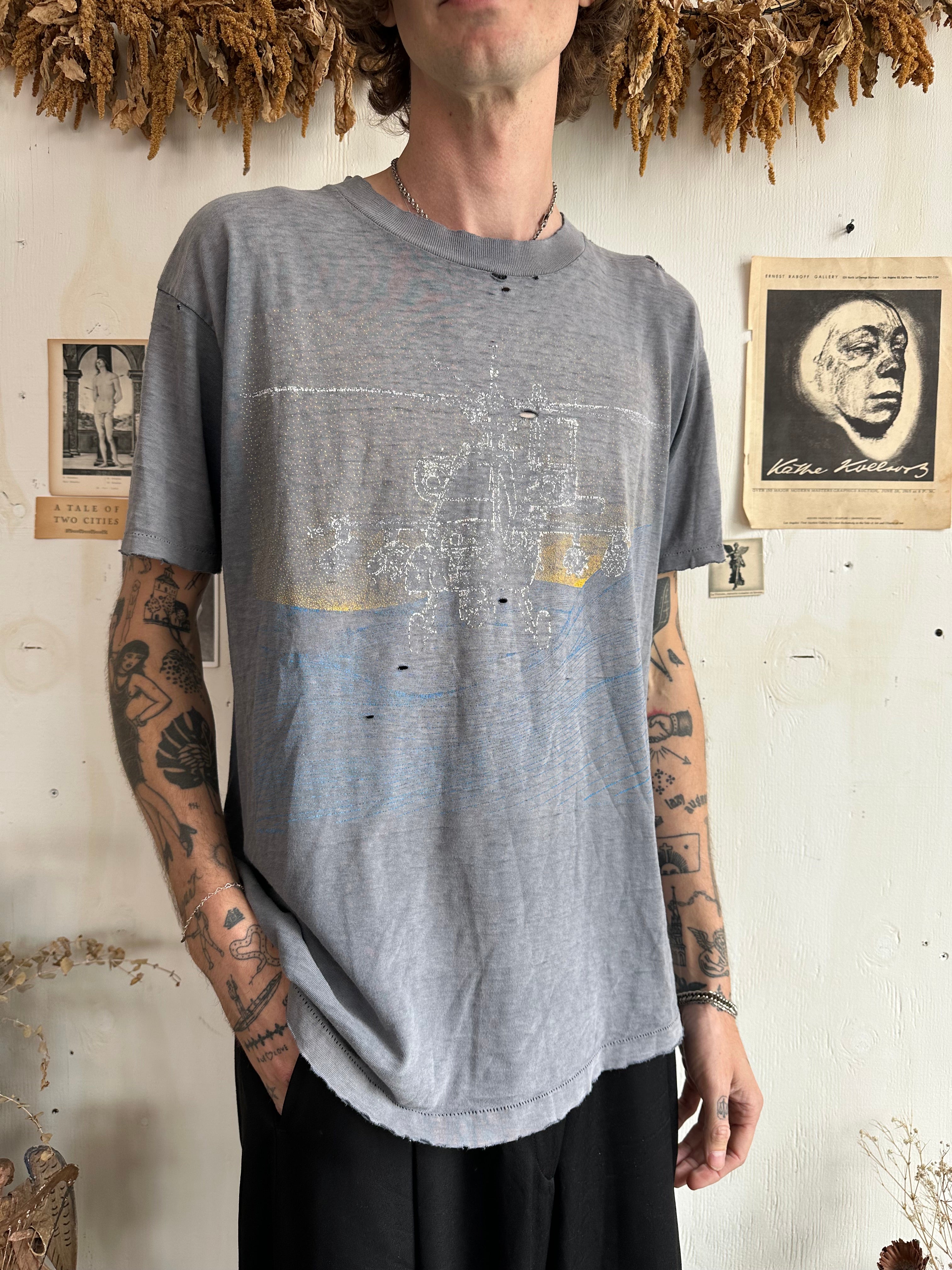 1980s Thrashed Apache helicopter Tee (XL)