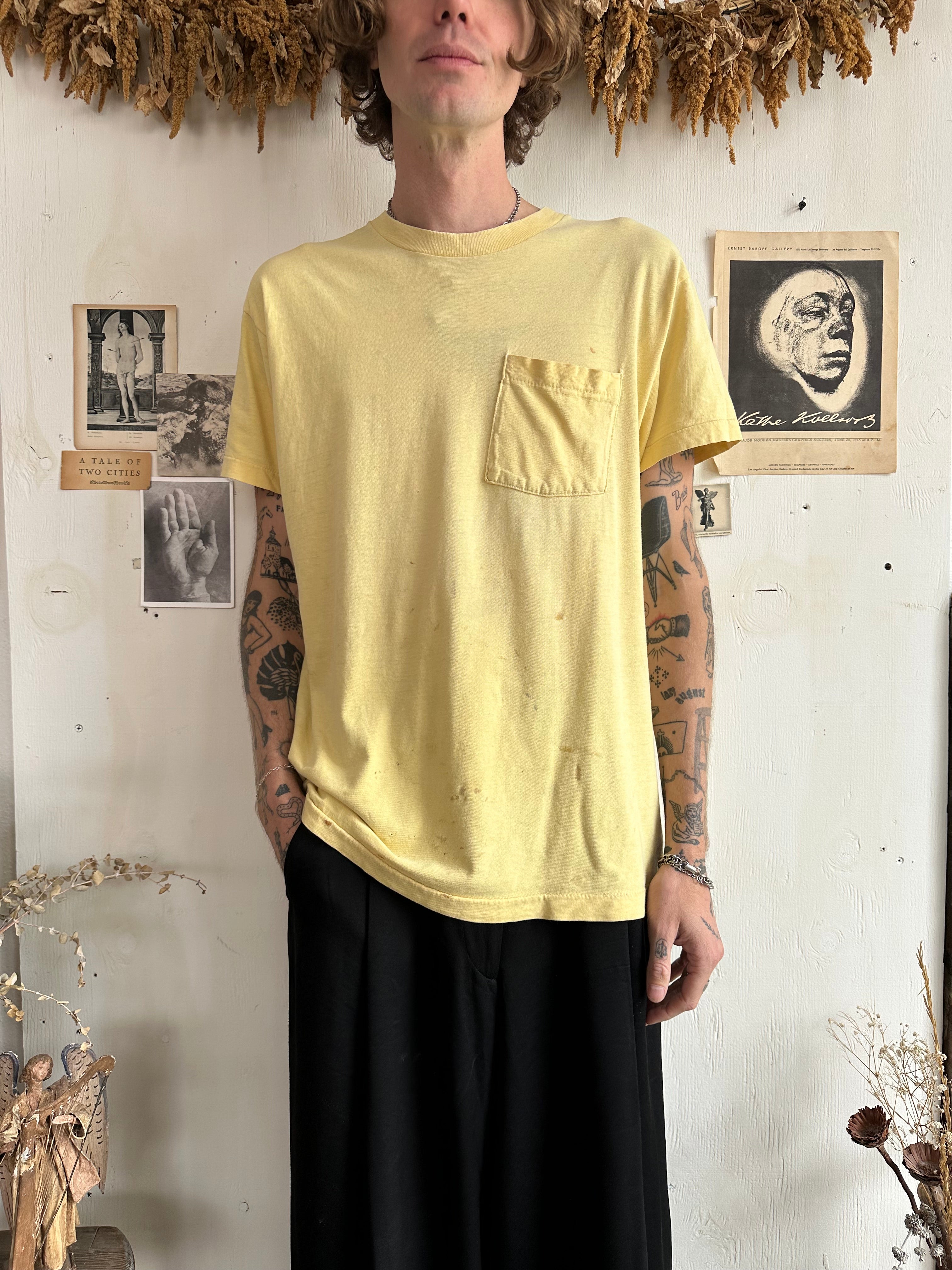 1980s Thrashed Yellow Pocket Tee (XL)