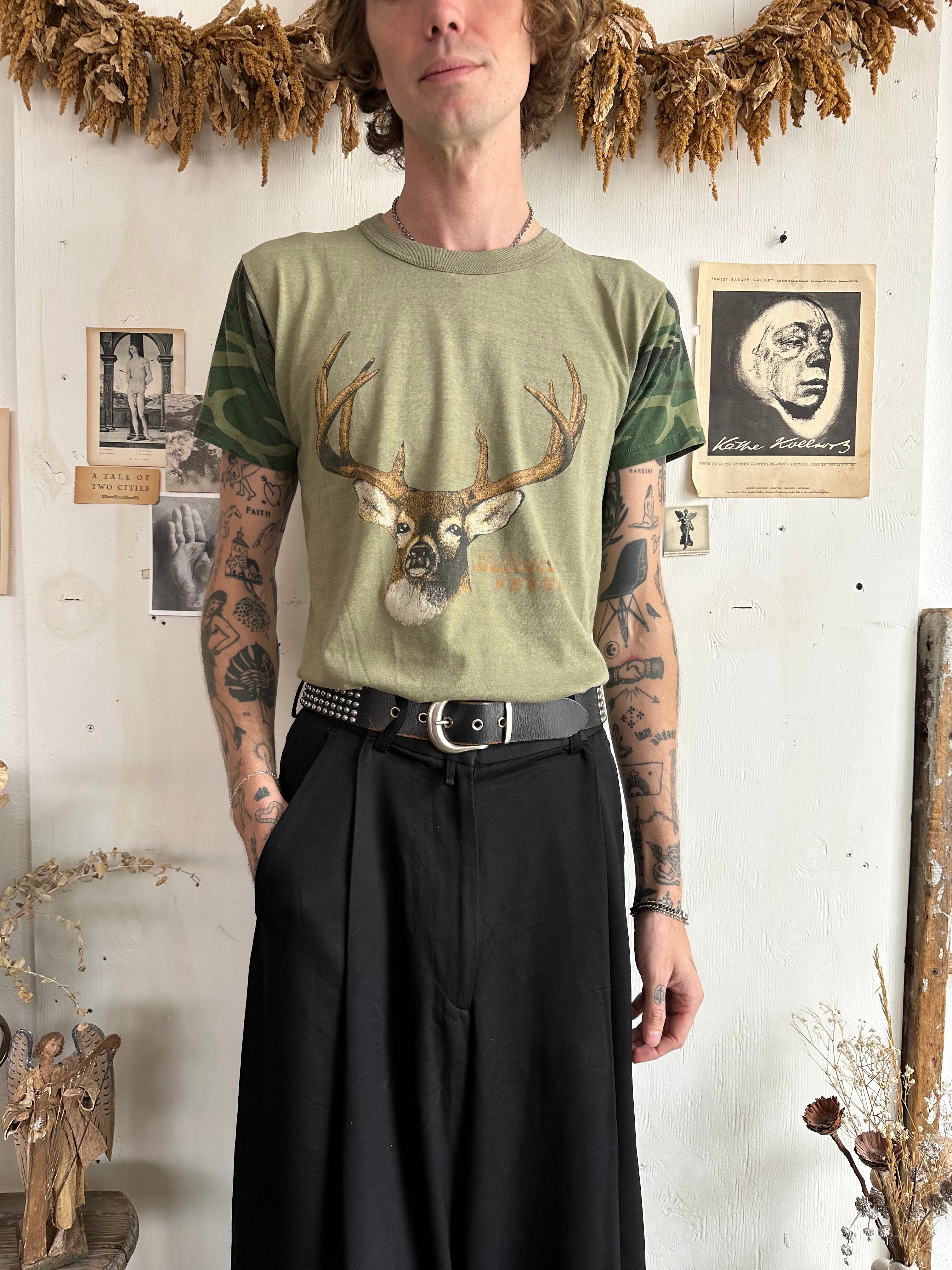 1980s Sun-Faded Deer Shirt with Camo Sleeves (M/L)