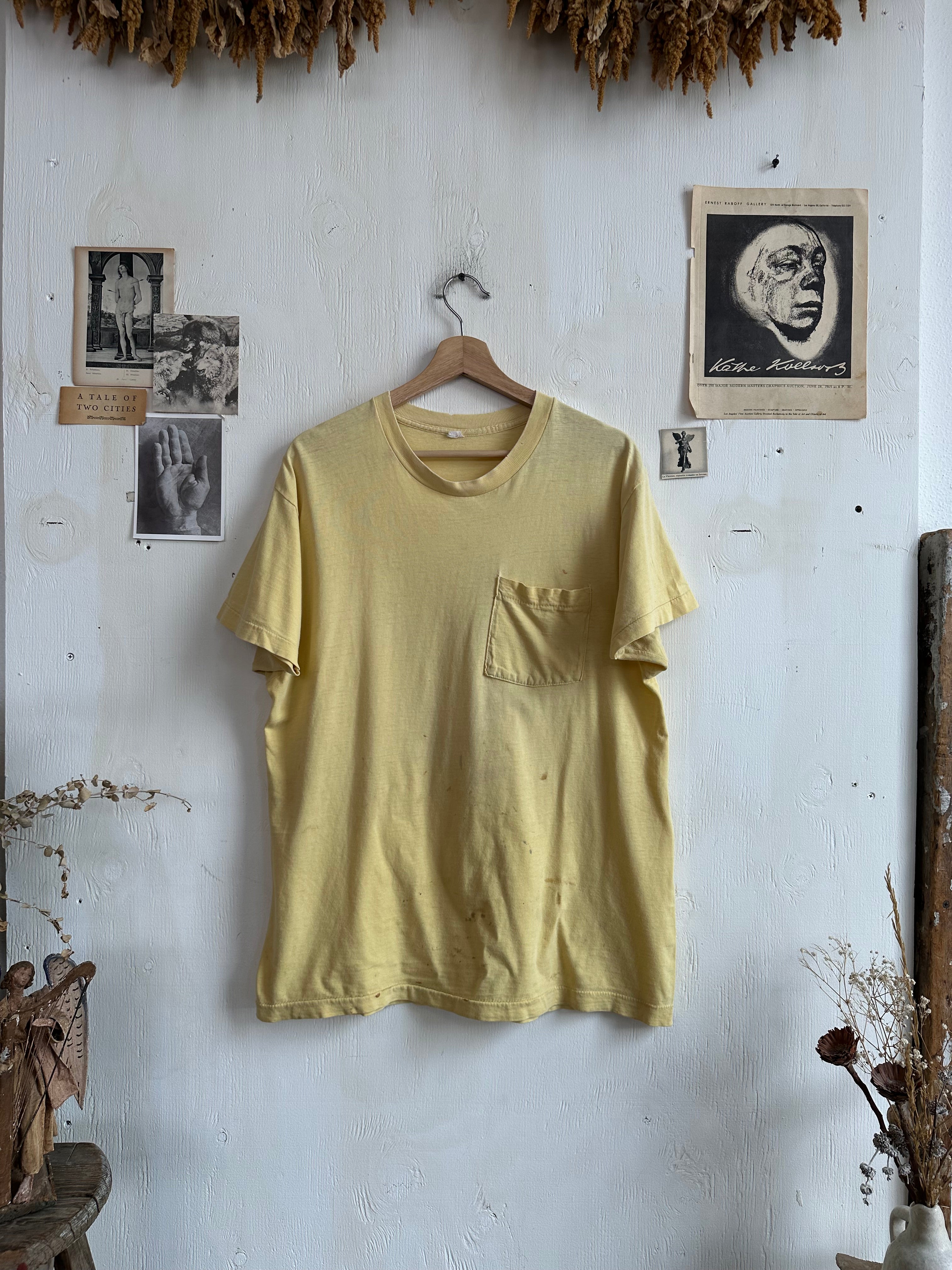 1980s Thrashed Yellow Pocket Tee (XL)