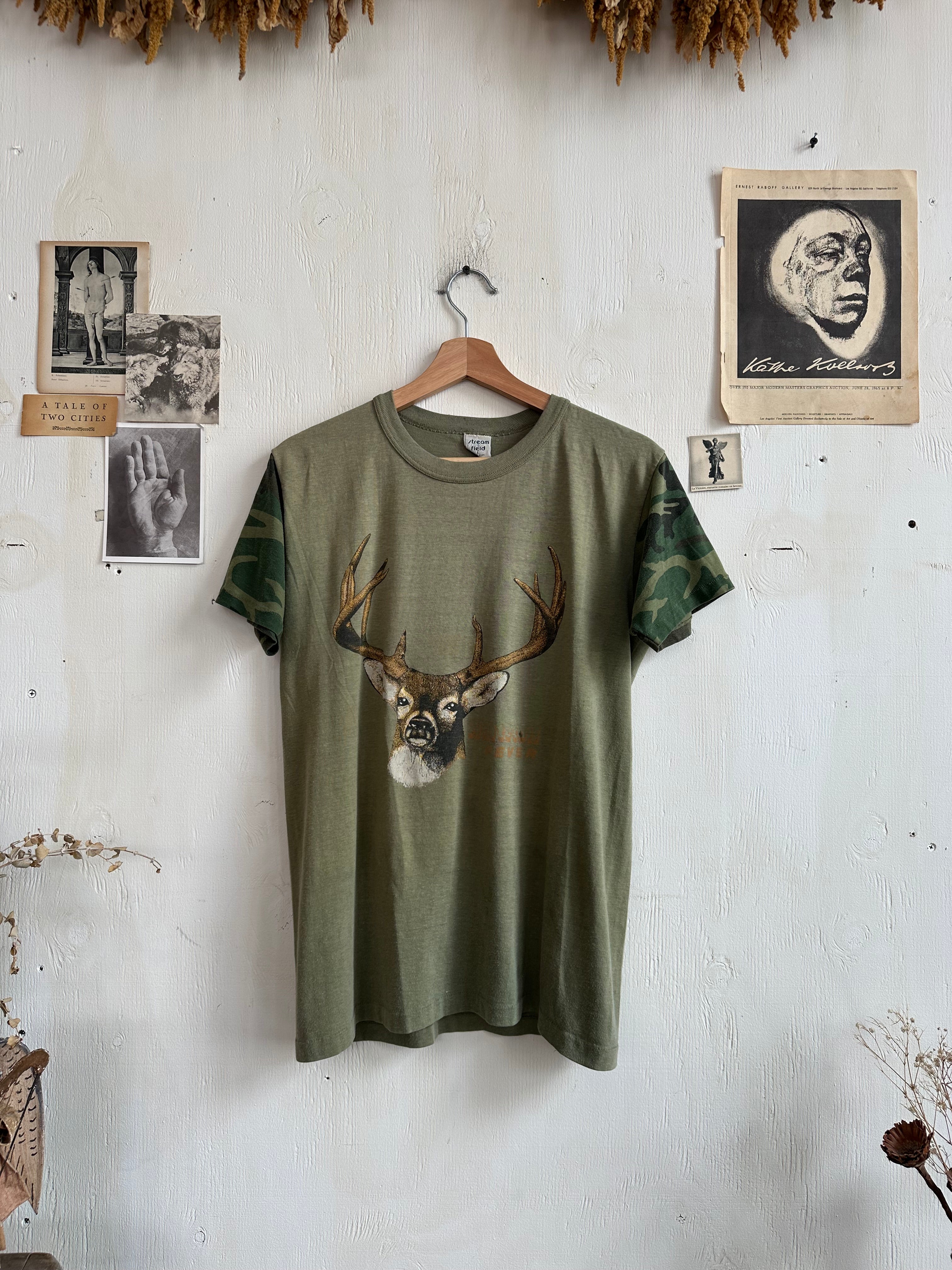 1980s Sun-Faded Deer Shirt with Camo Sleeves (M/L)