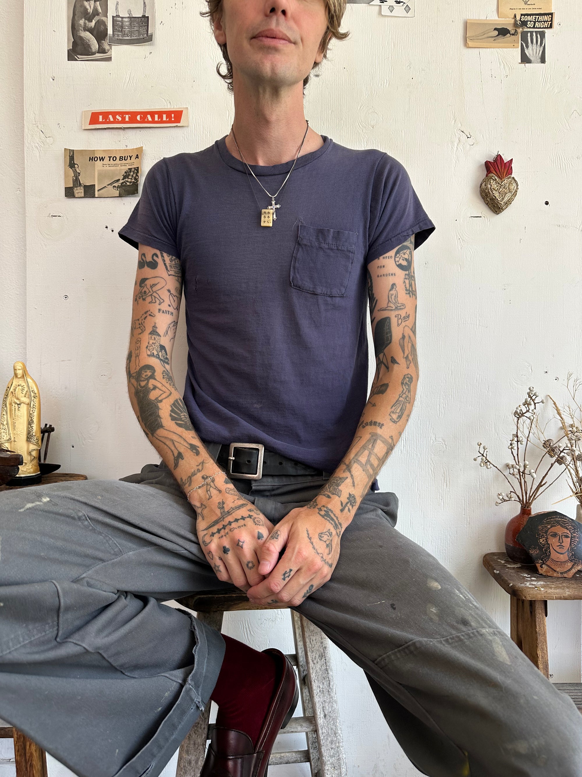1970s Perfect Sunfaded Blue Pocket Tee