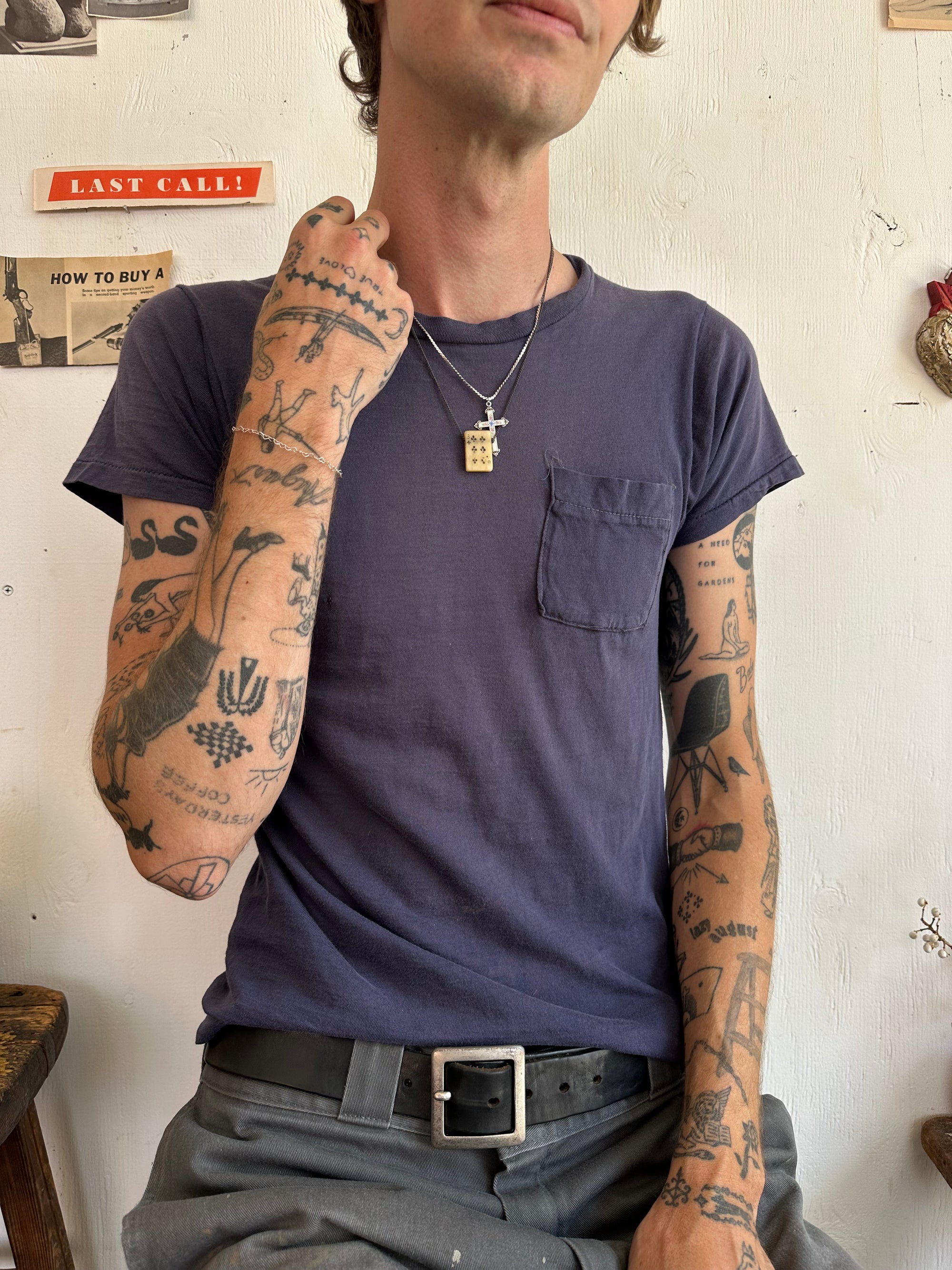 1970s Perfect Sunfaded Blue Pocket Tee