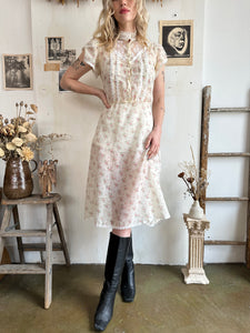 1970s Paper Thin Floral Prairie Dress (L)