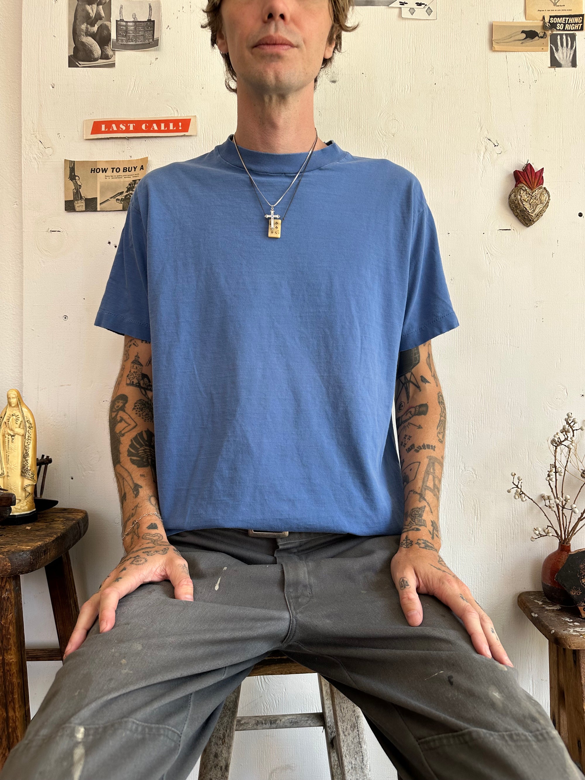 1970s Faded Light Blue Blank
