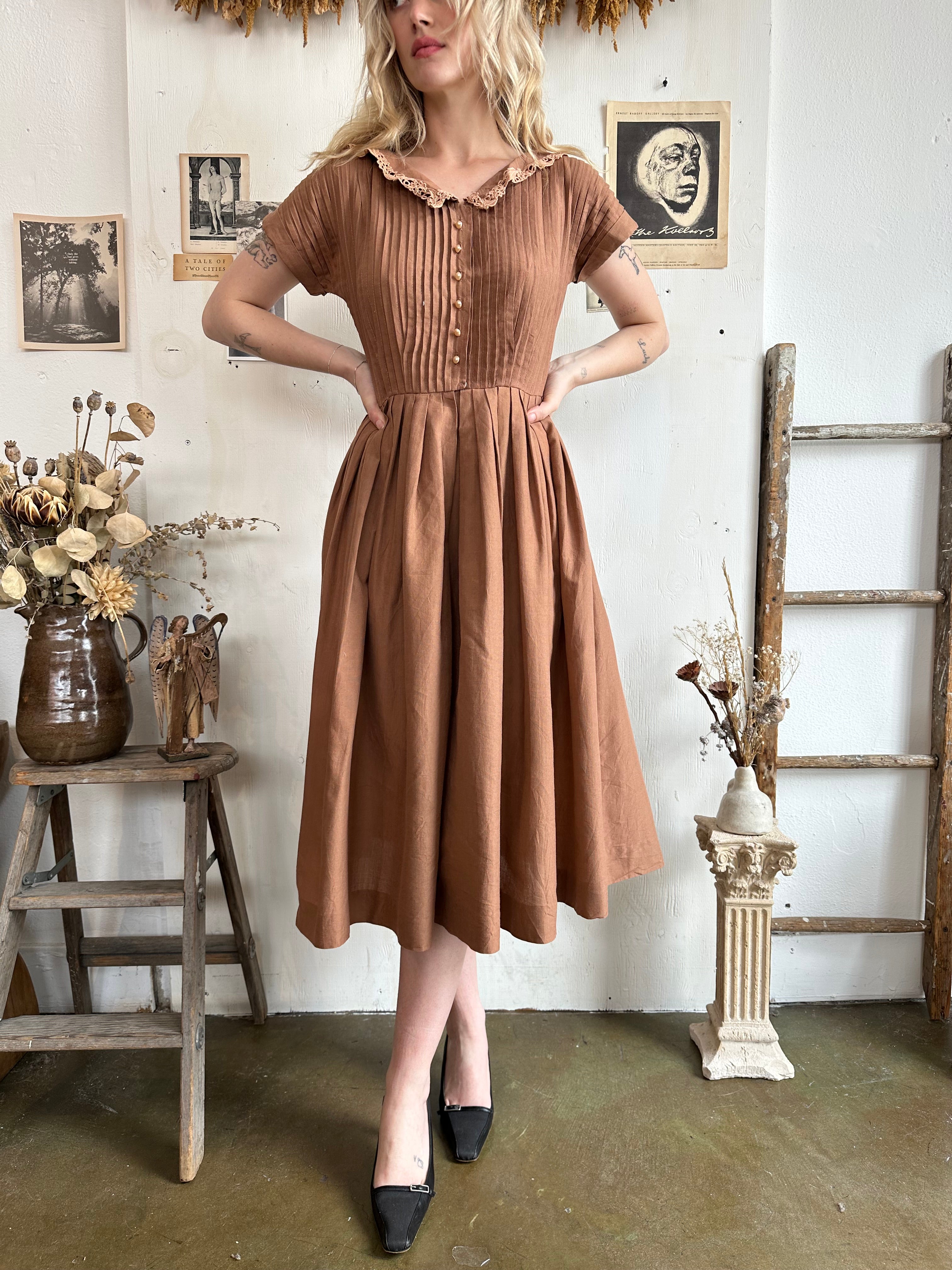 1960s Homemade Pleated Dress (S/M)