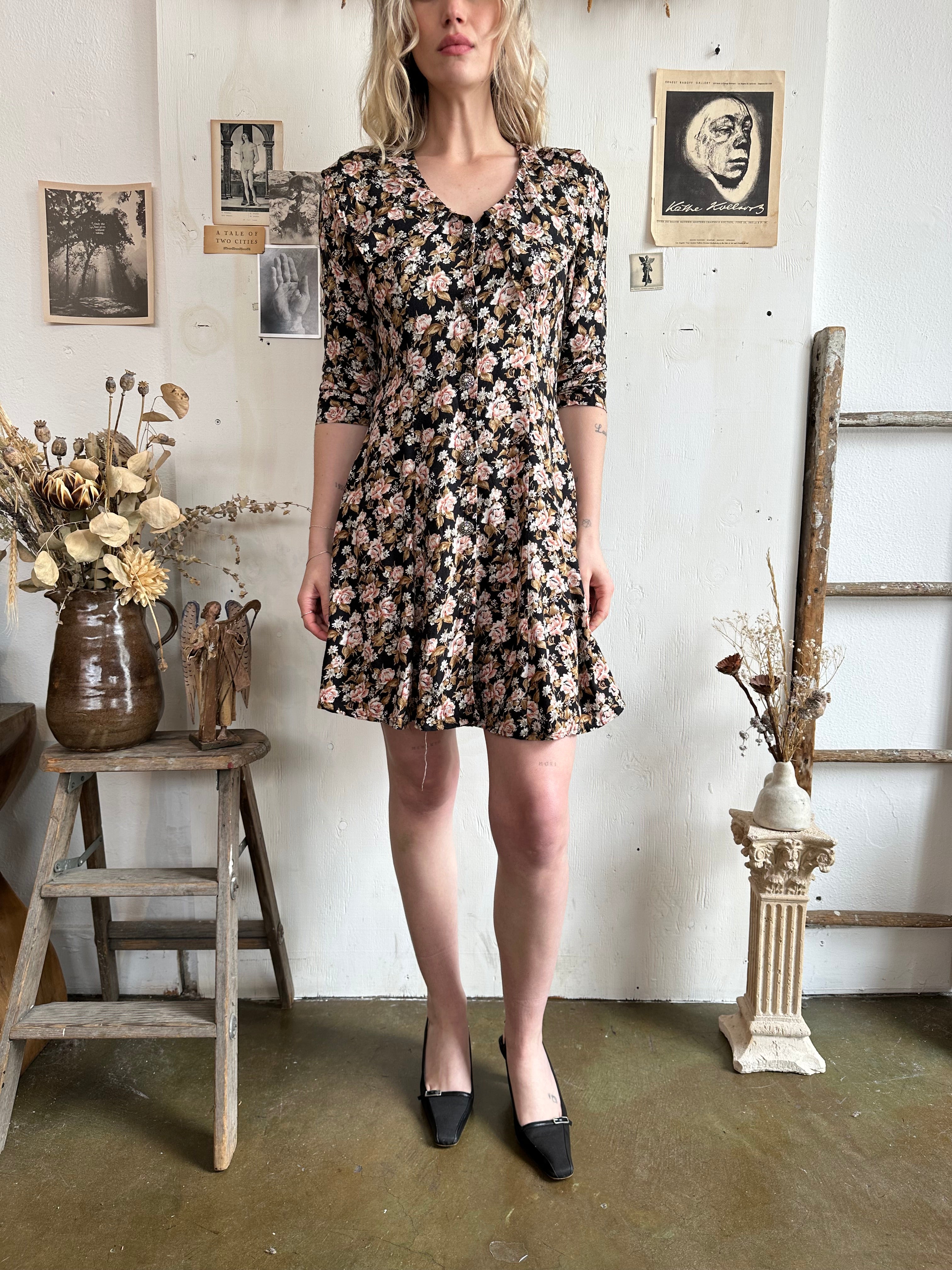 1990s Floral Mini Dress (S/M)