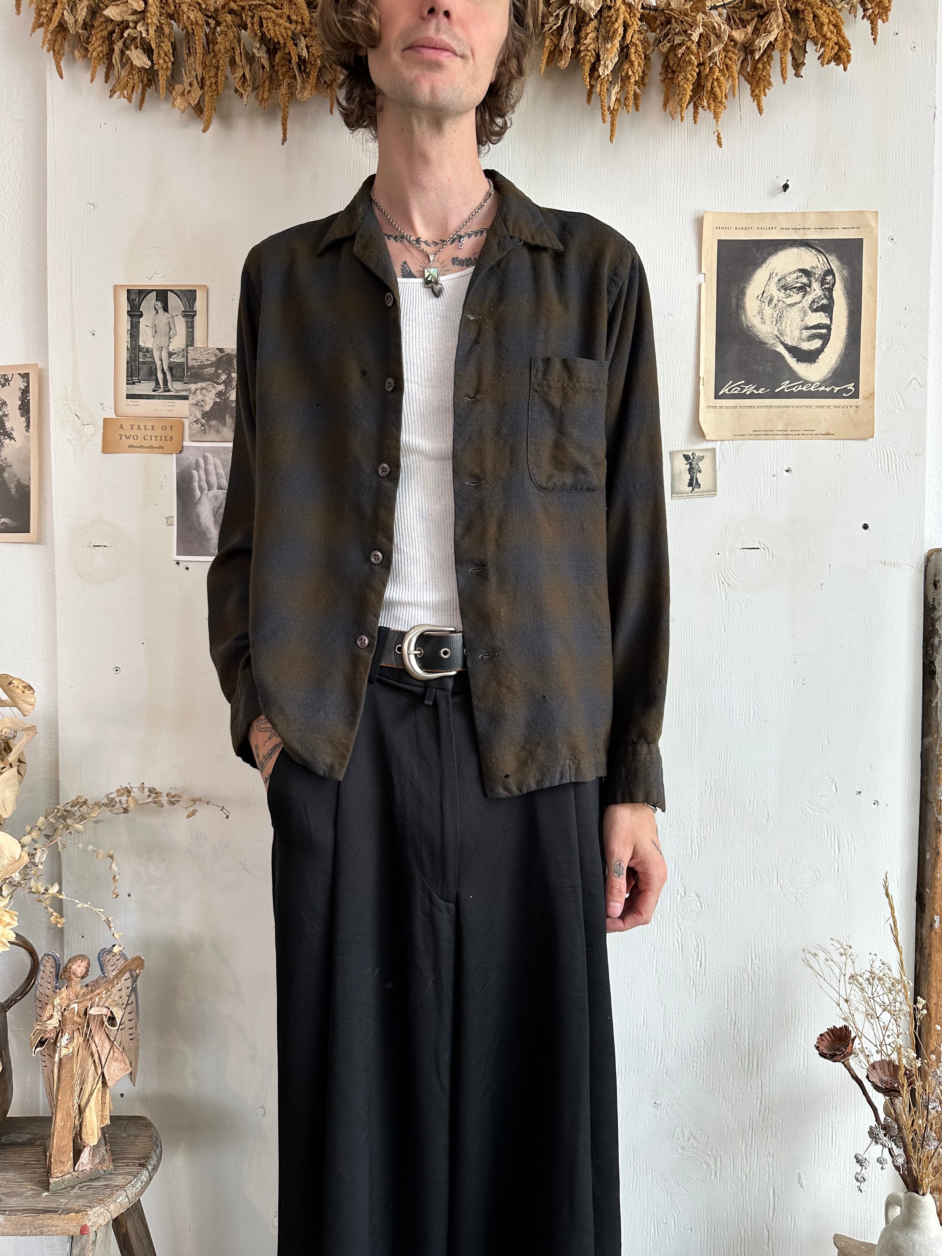 1960s Camp Collar Shadow Plaid Flannel (Boxy M/L)