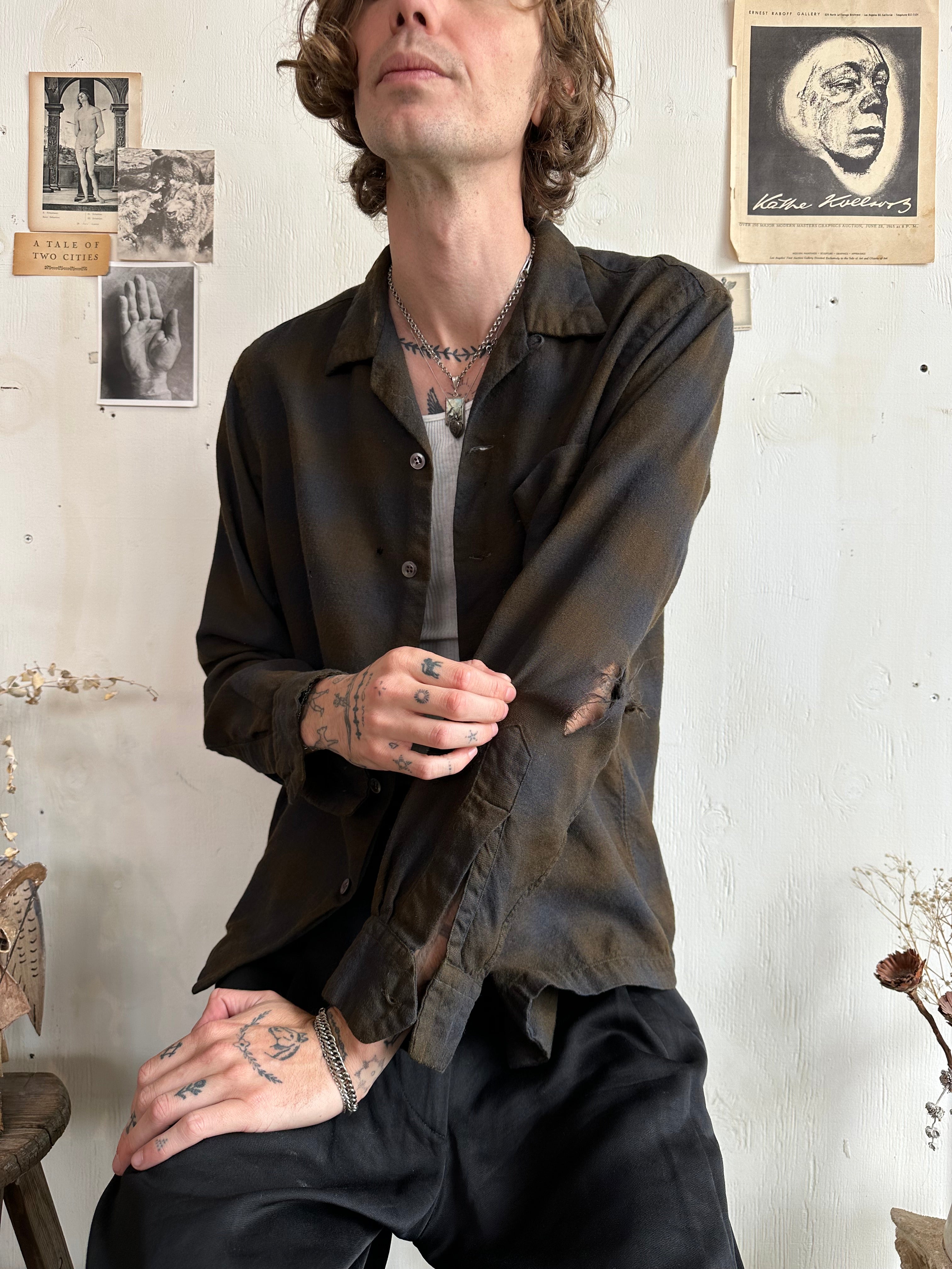 1960s Camp Collar Shadow Plaid Flannel (Boxy M/L)