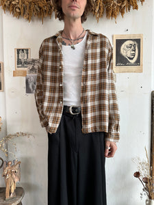 1960s Thrashed Rayon Plaid Camp-Collar shirt (Boxy L)