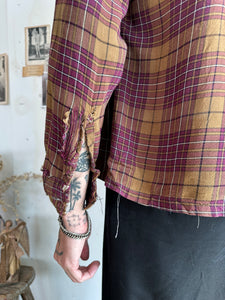 1970s Thrashed Rayon Plaid Shirt (Boxy M)