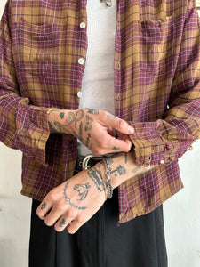 1970s Thrashed Rayon Plaid Shirt (Boxy M)