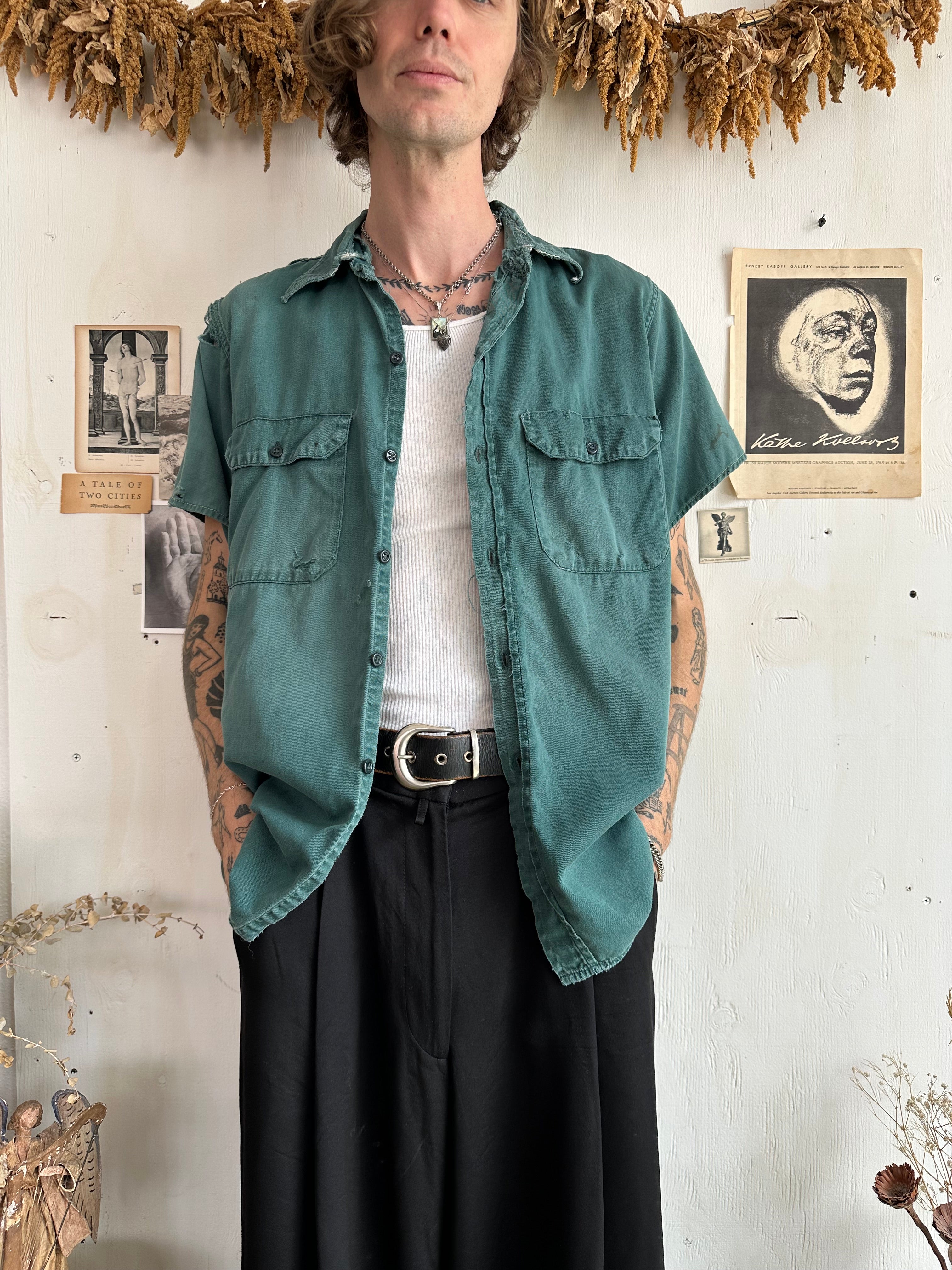1960s Thrashed Cotton Button Up Work Shirt (L/XL)