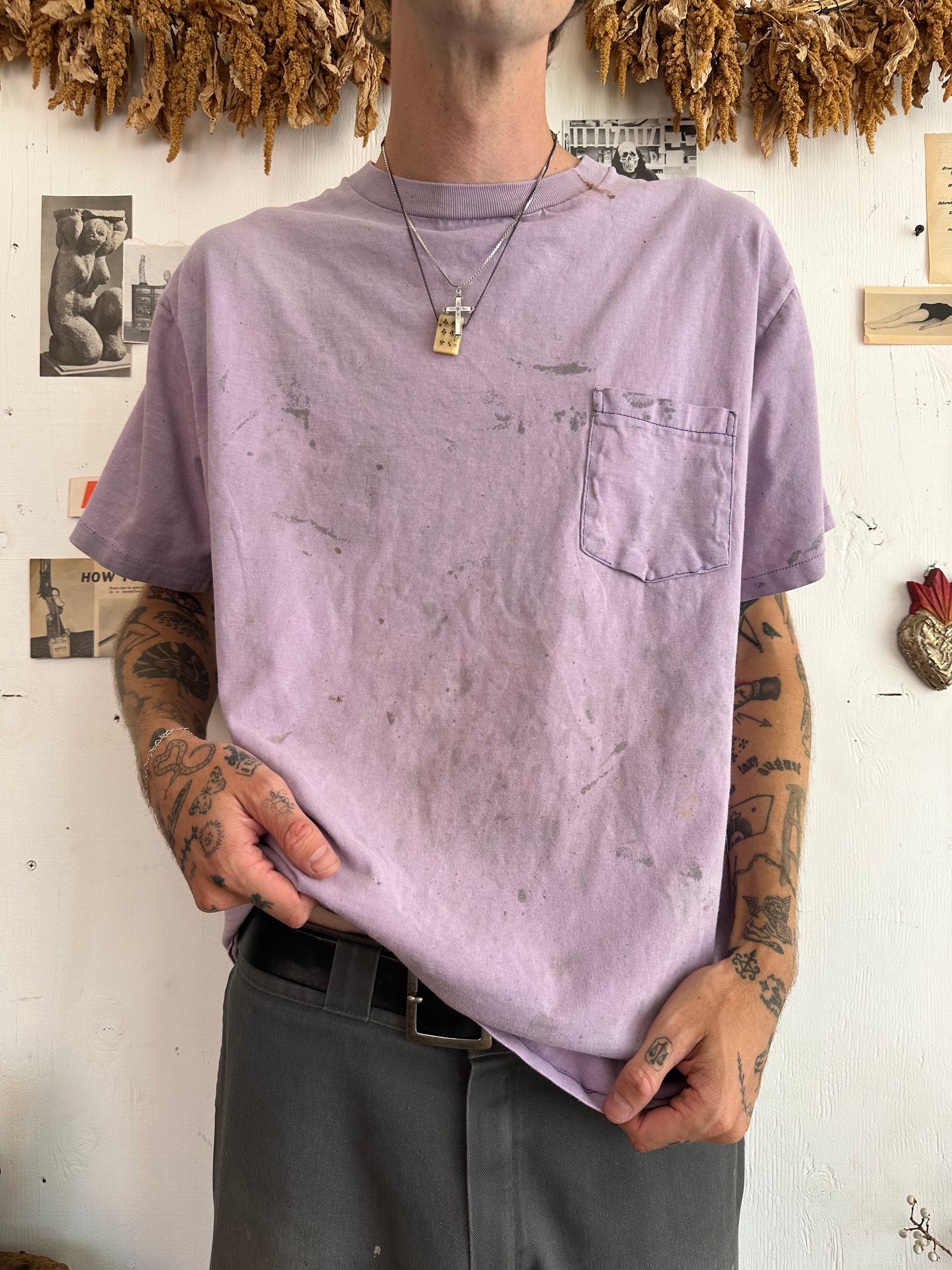 1990s Paint Splattered Lavender Pocket Tee