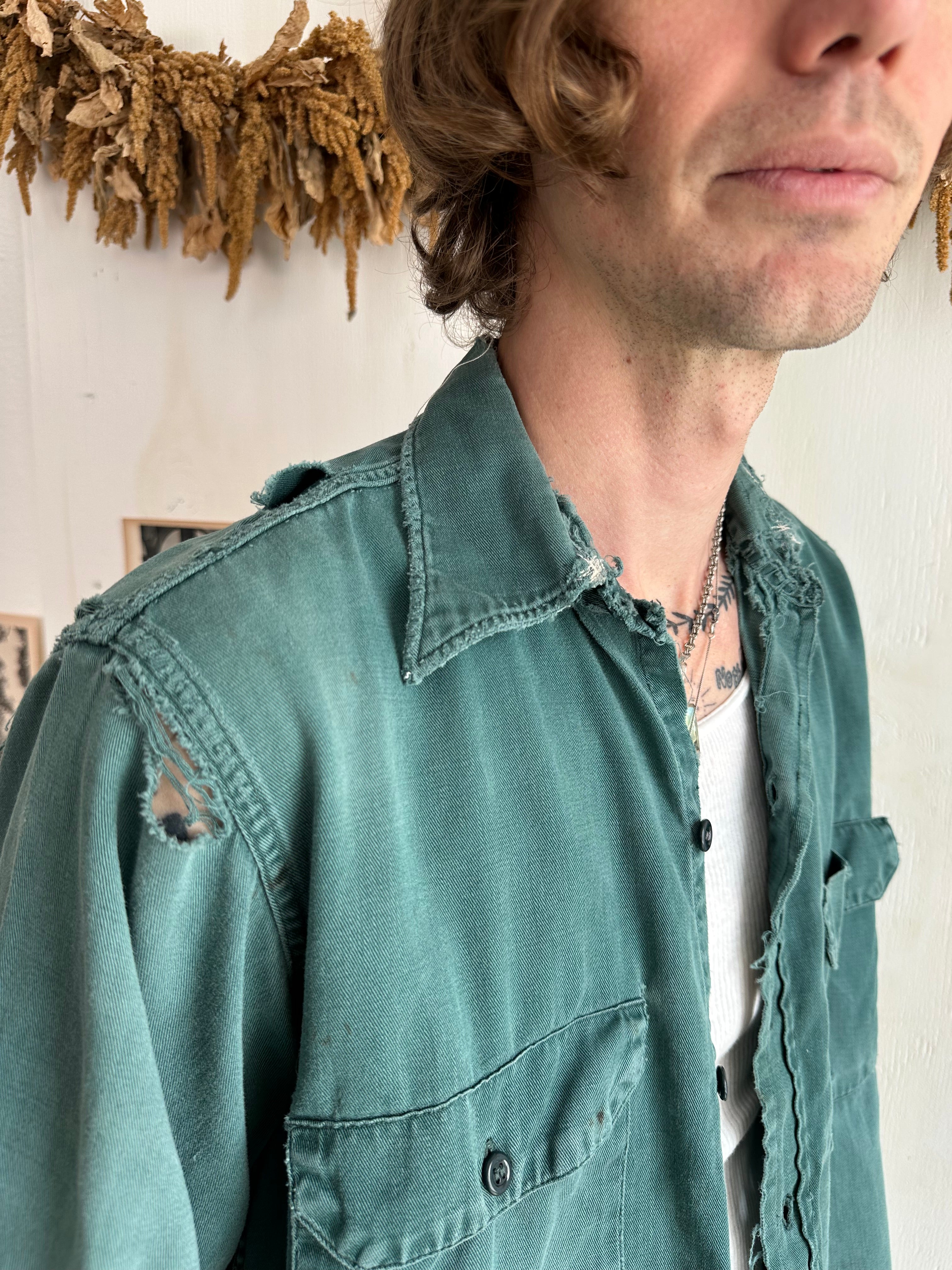1960s Thrashed Cotton Button Up Work Shirt (L/XL)