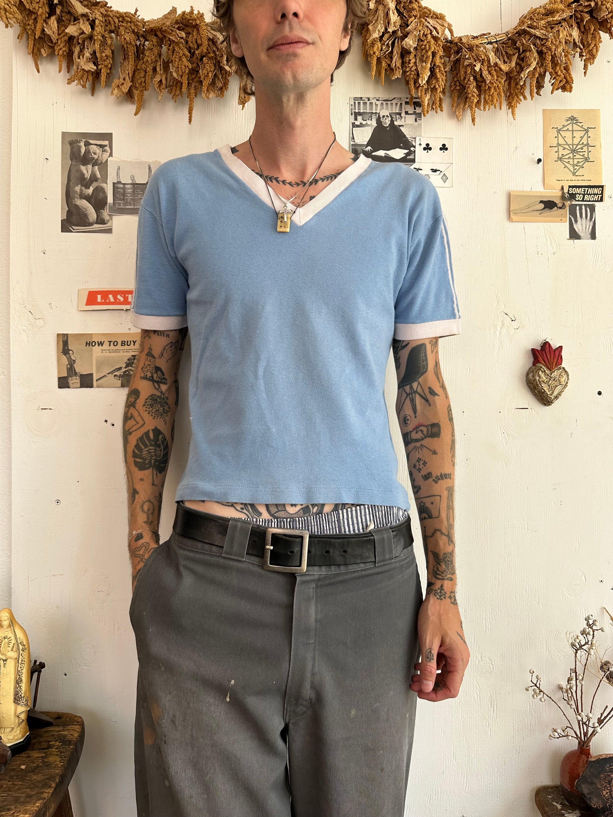 1970s Light Blue Athletic V-Neck