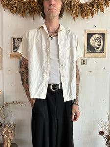1940s Repaired White Button Up Shirt (Boxy M)
