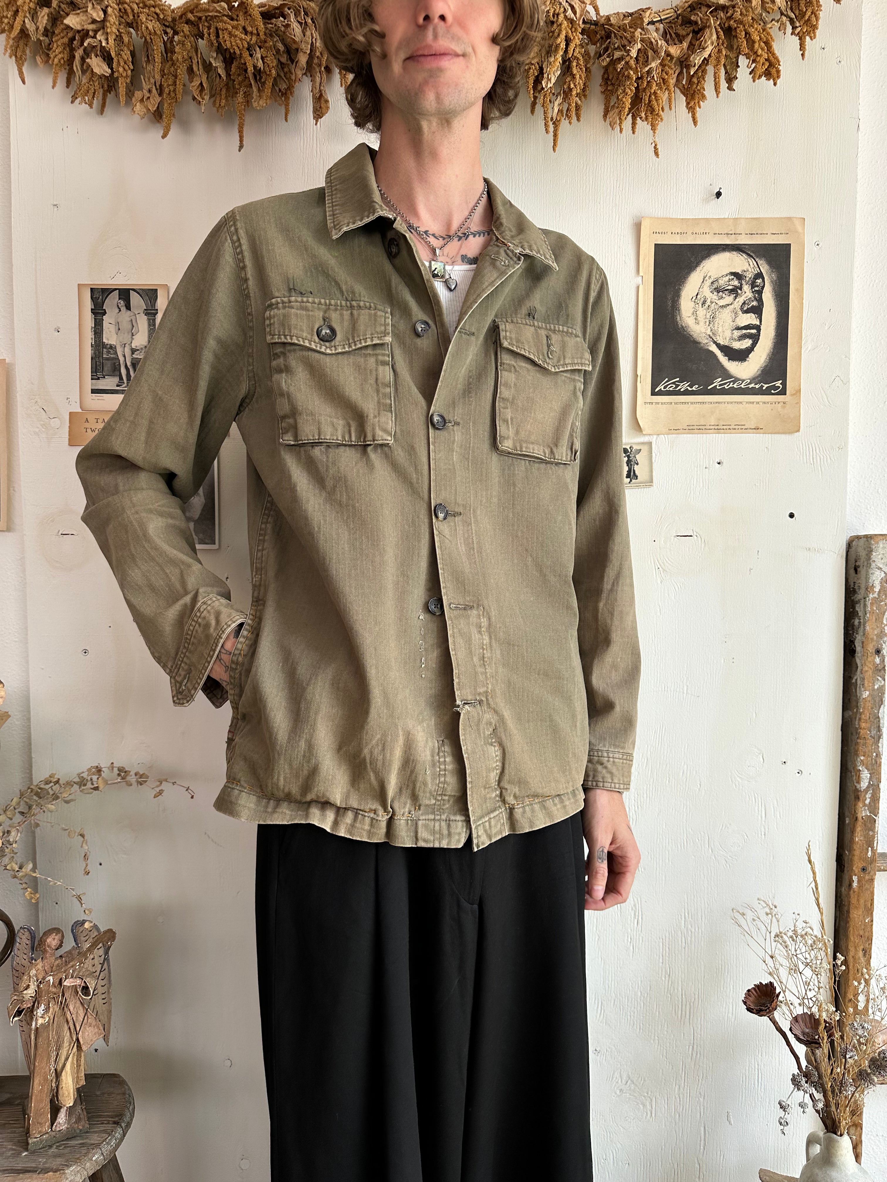 1970s Military Over-Shirt With Handmade Side Pockets (L)