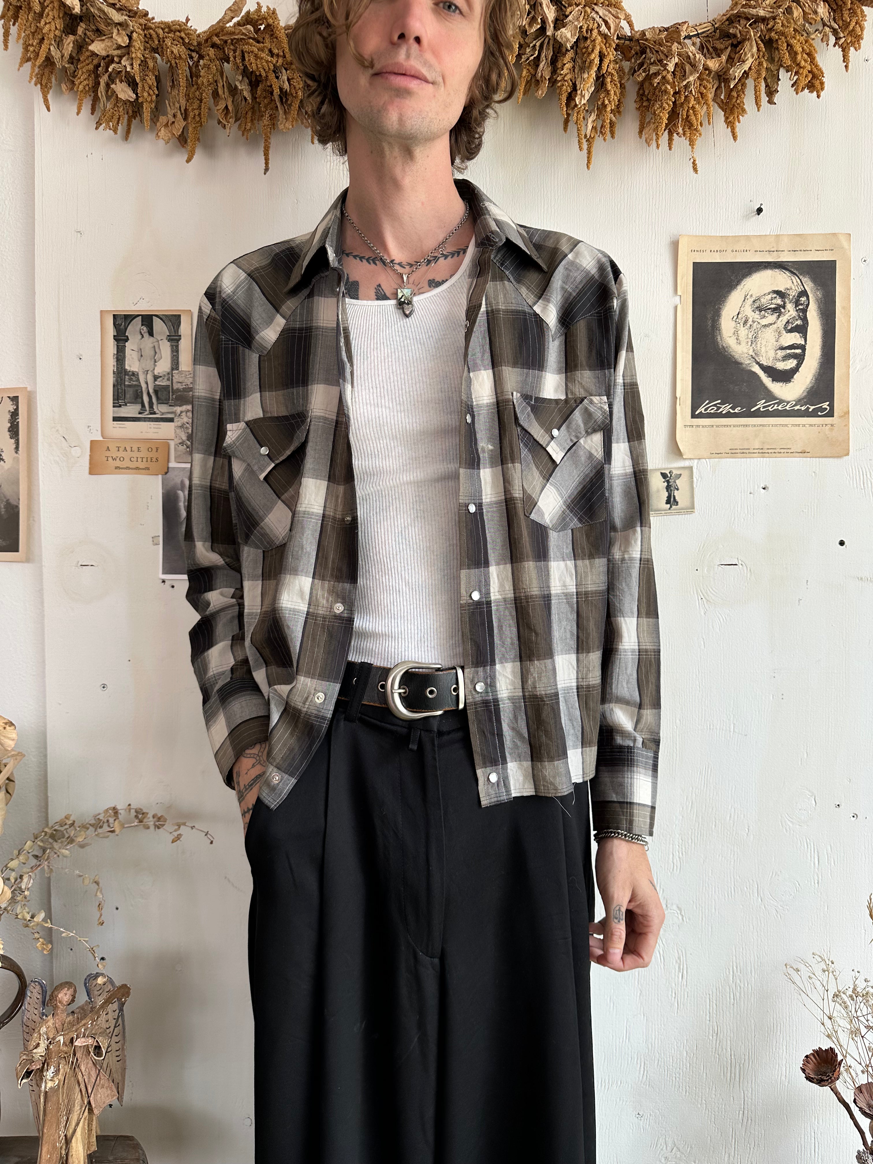 1990s Plaid Western Shirt (Boxy M/L)