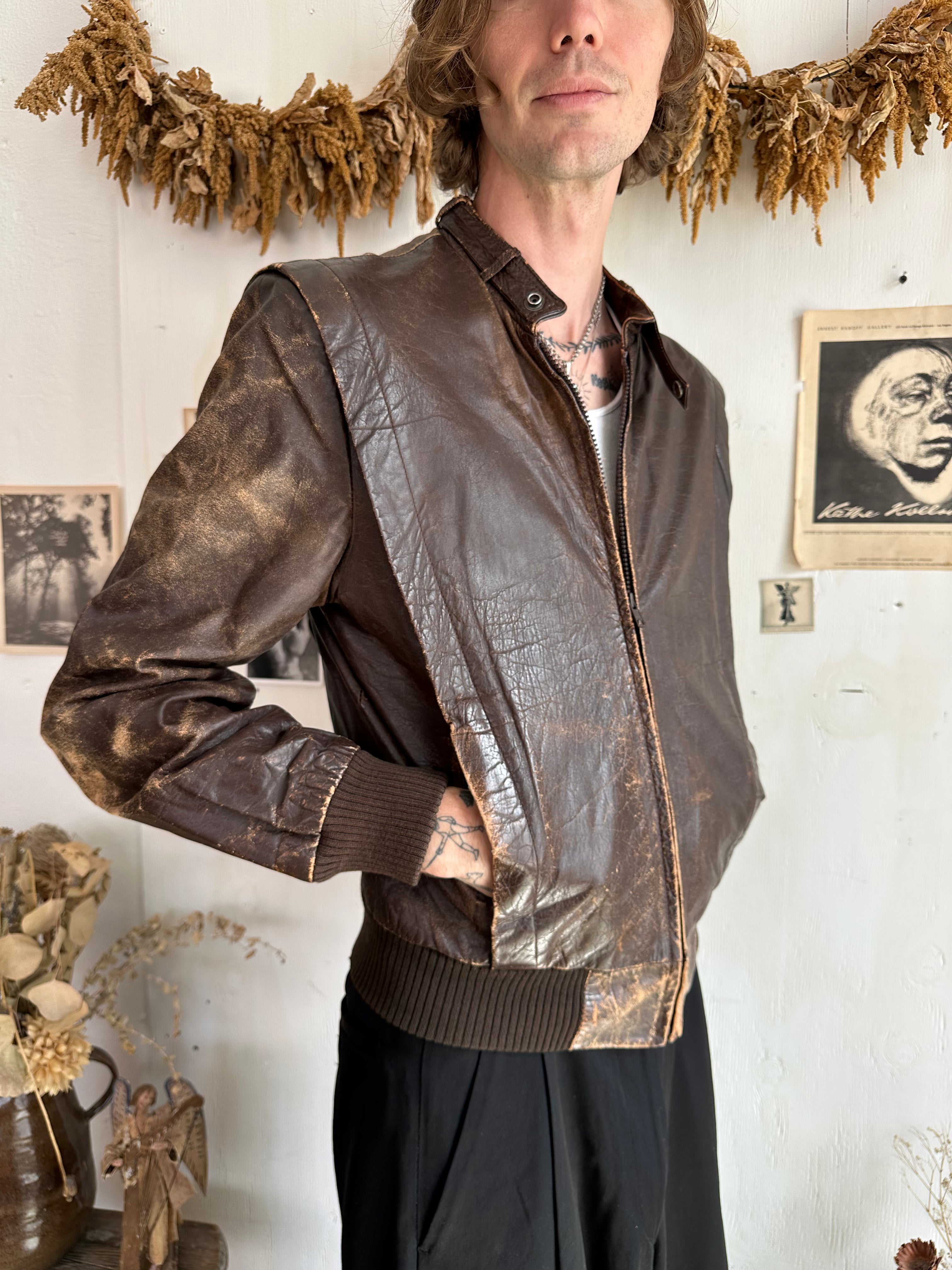 1970s Brown Leather Pilot Bomber Jacket With Removable Lining (S/M)