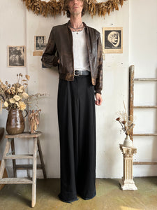 1970s Brown Leather Pilot Bomber Jacket With Removable Lining (S/M)
