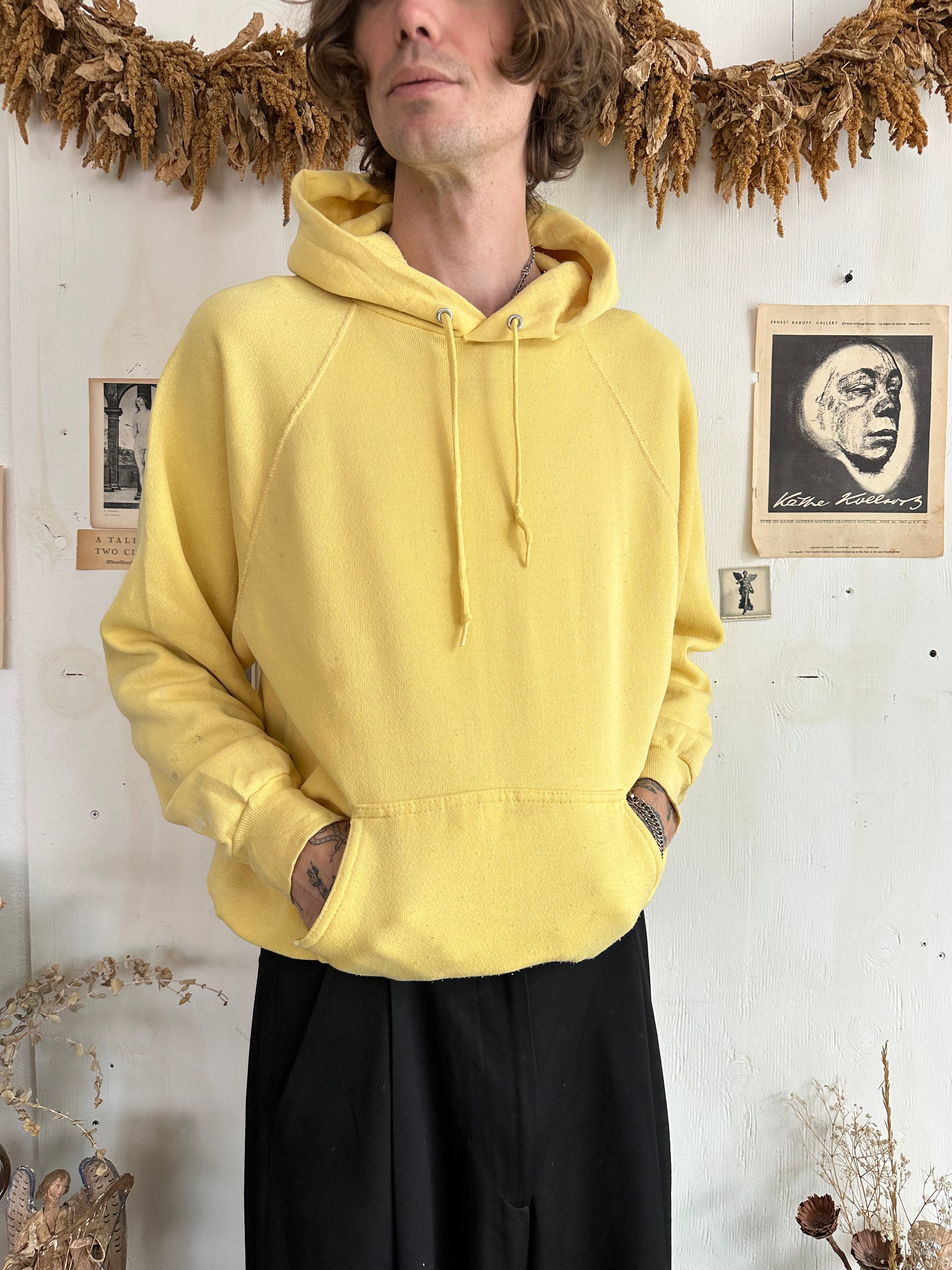 1980s Well-Worn Yellow Discus Hoodie (XL)