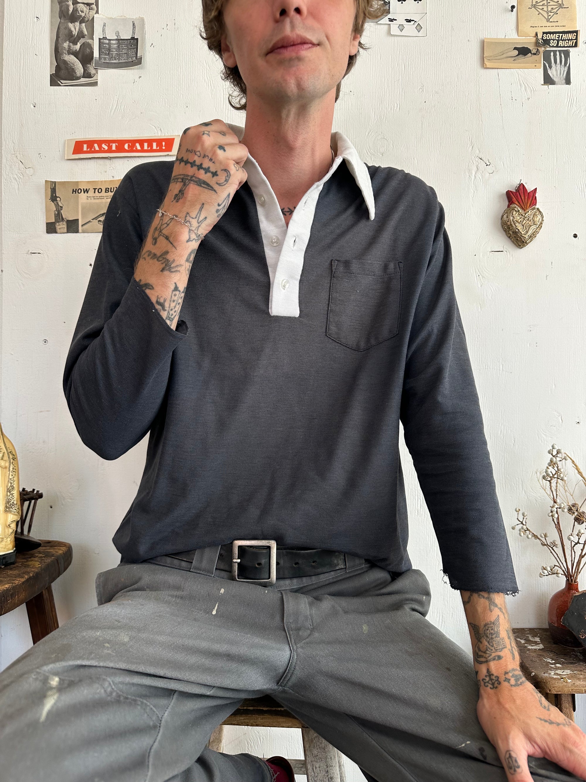 1970s Faded Long Sleeve Polo