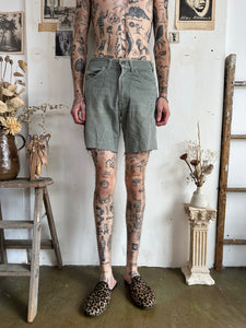 1970s Repaired Green Levis Shorts (29)