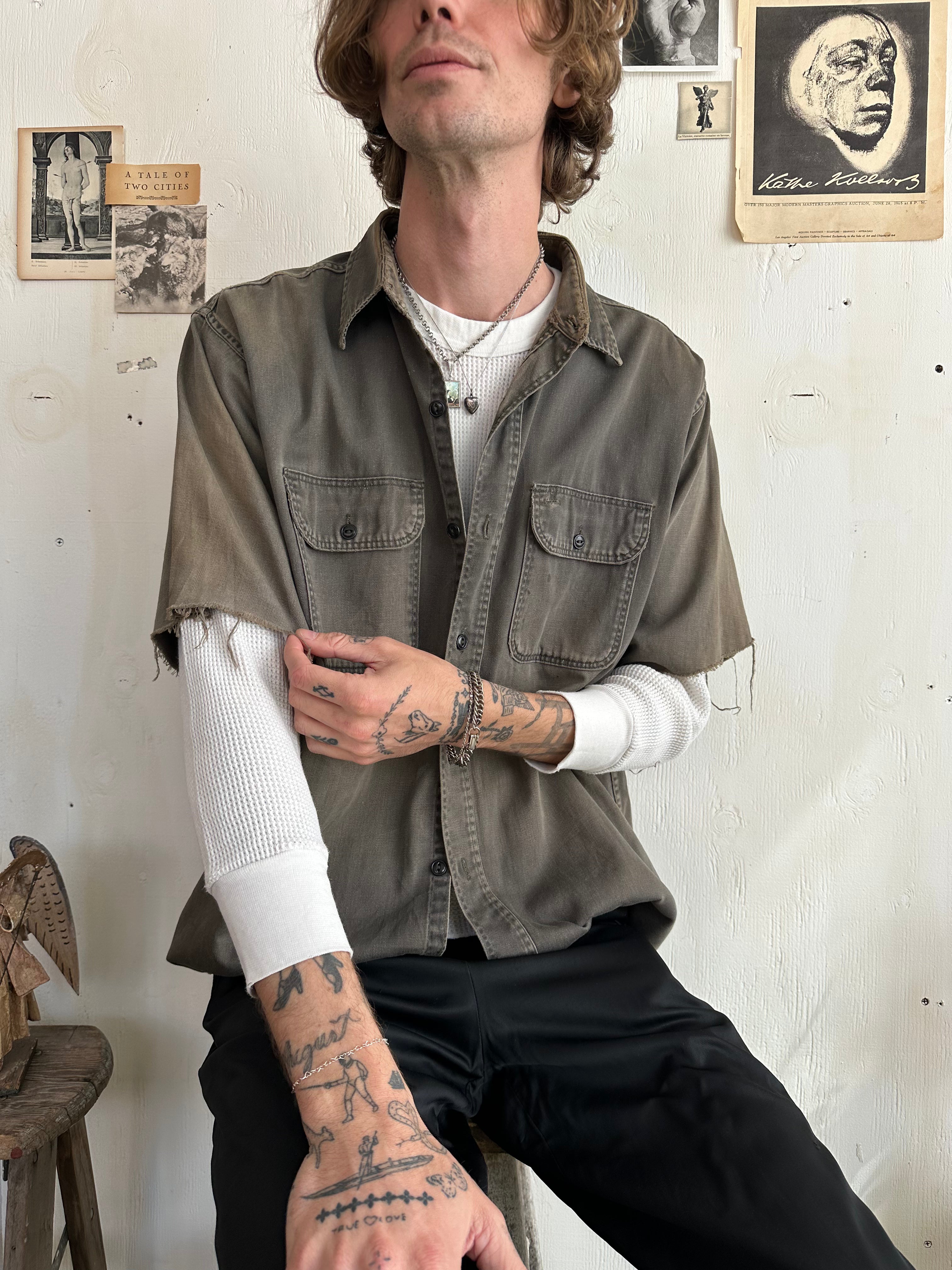 1940s Thrashed Madewell Faded Black Work Shirt (Boxy XL)