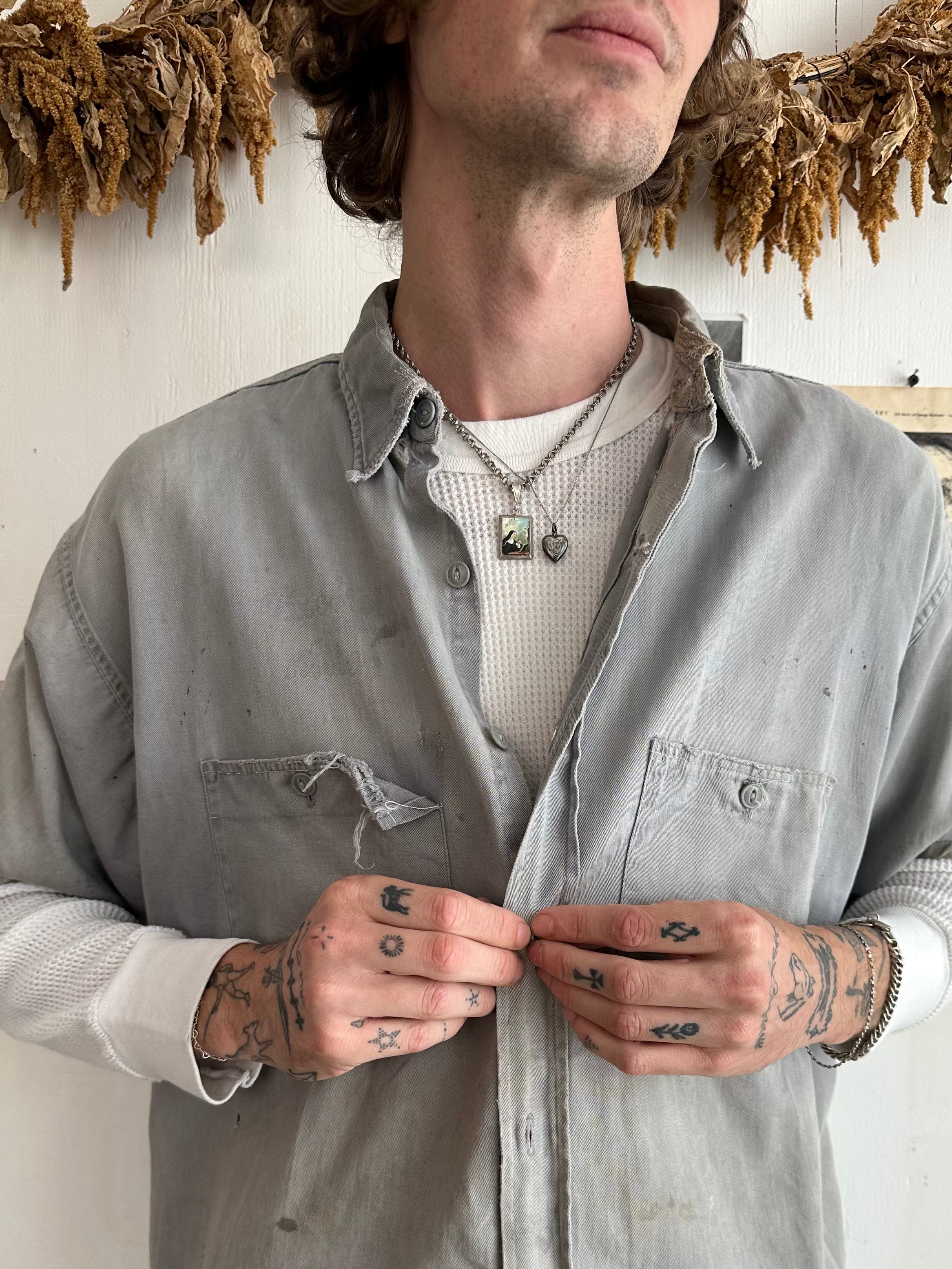 1950s Thrashed Stone Colored Work Shirt (Boxy XL)